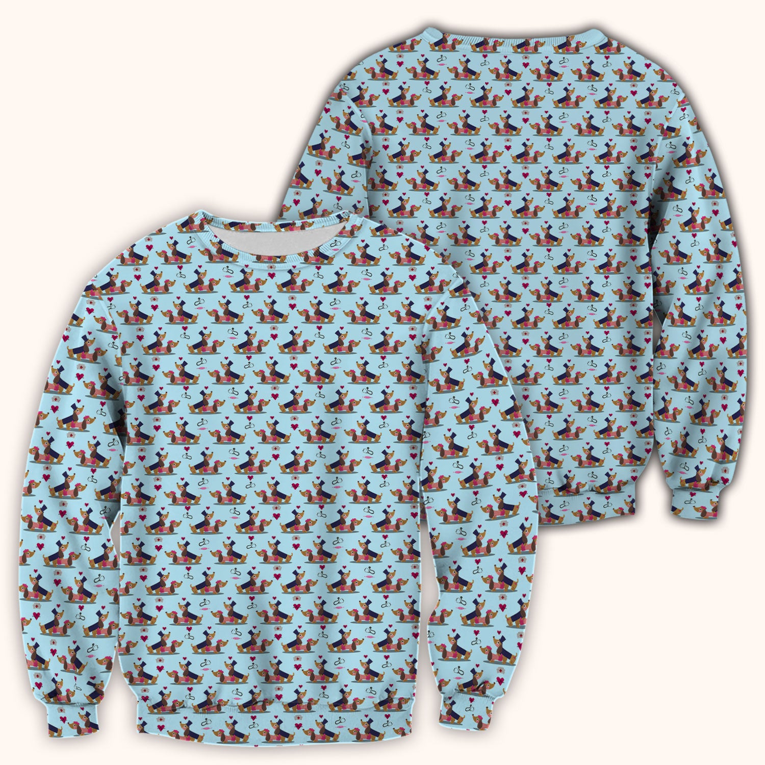 Cute Dachshund Valentine Nurse Scrub Top - Funny Gift for Women