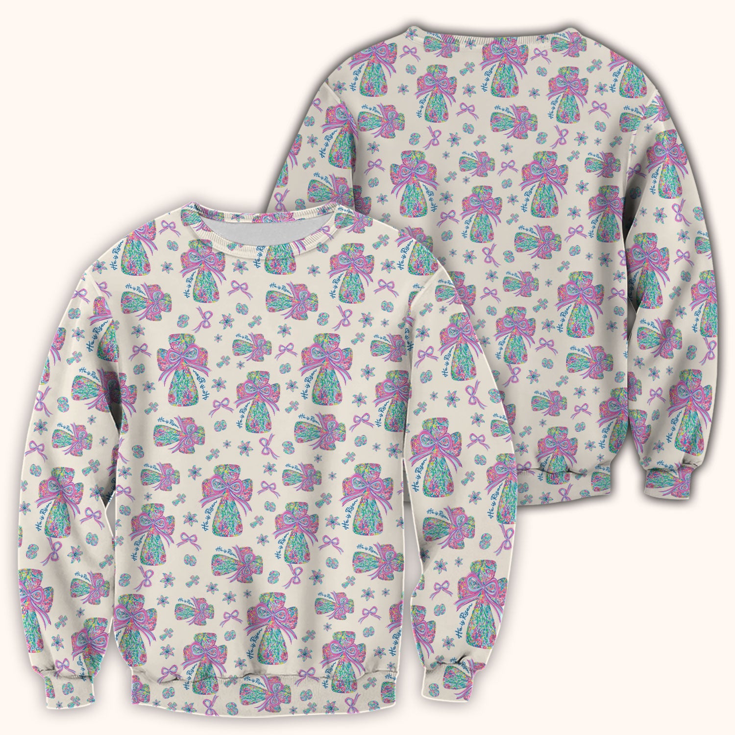Colorful Bow Pattern Scrub Top, Breathable Fabrics Nursing Uniform