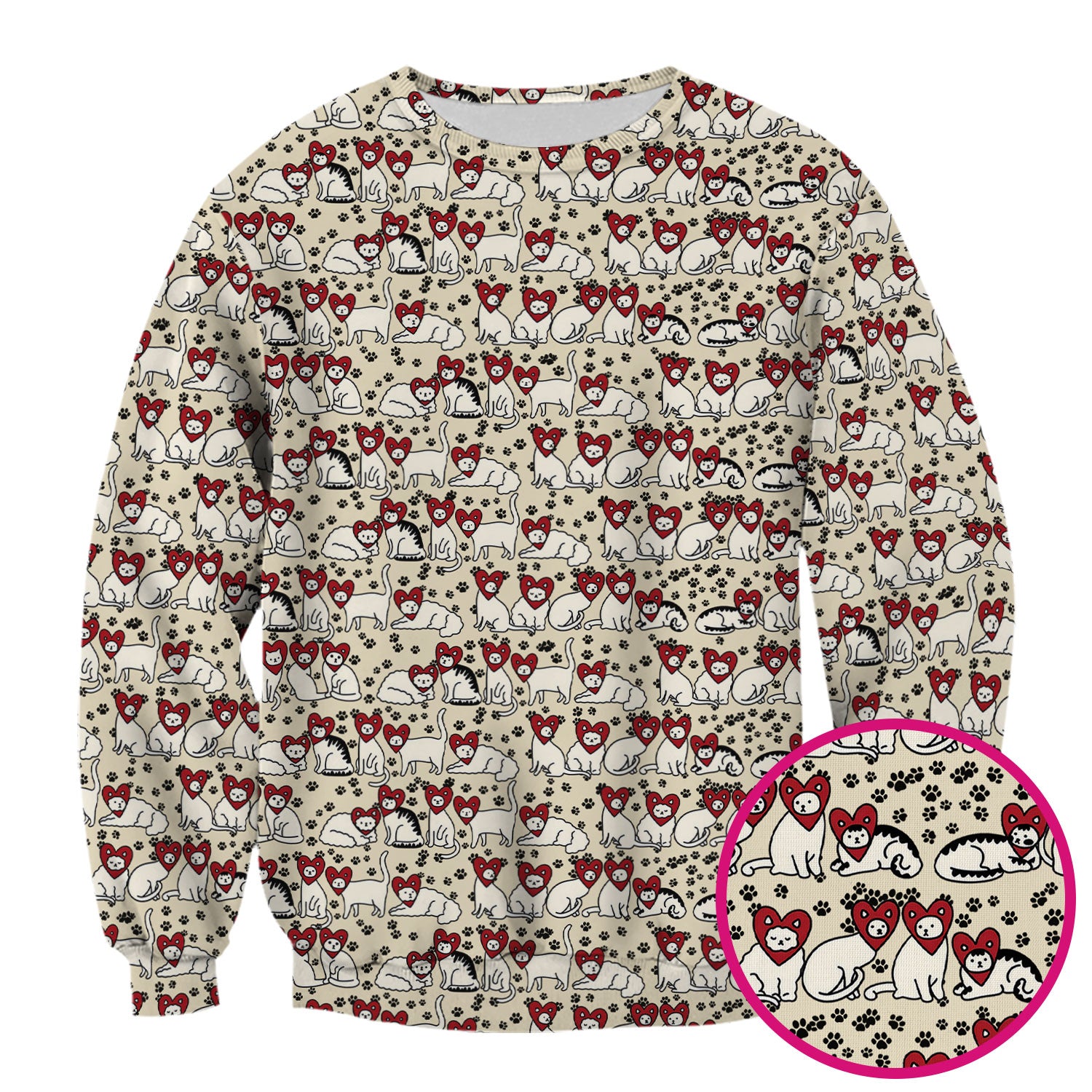 Cute Cat Heart Pattern Scrub Top, Funny Cat Scrub Shirt For Nurses, Breathable Fabrics Nursing Uniform