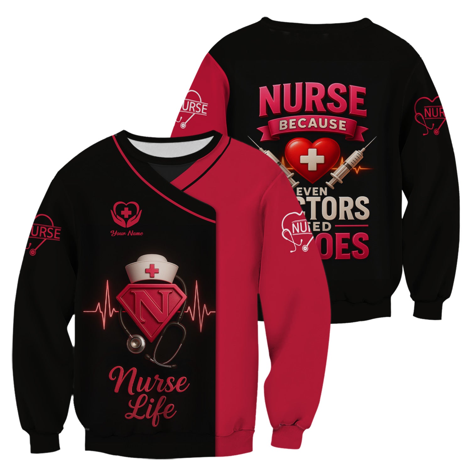 Nurse Superhero Shirt - Personalized Nurse Life with Stethoscope & Heartbeat - Great Gift for Nurses