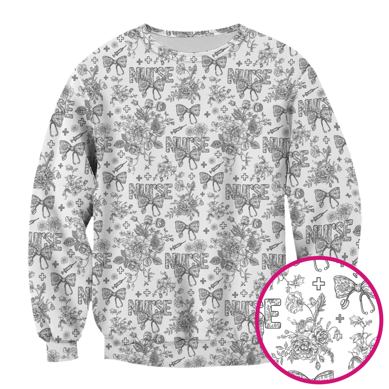 Flower Scrubs for Nurses - Toile de Jouy Style Medical Shirt - Feminine Floral Scrub Top Gift for Women in Healthcare