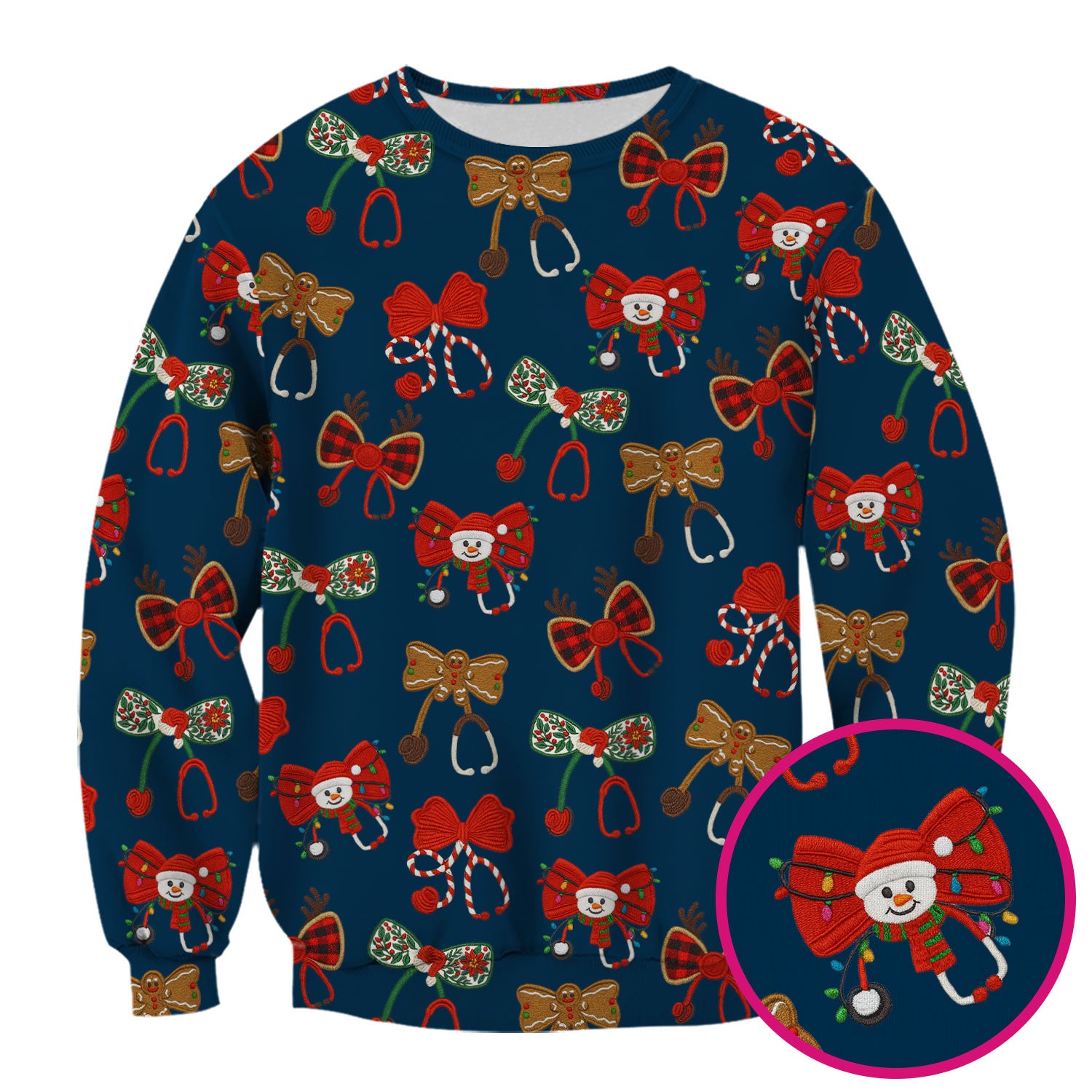 Christmas Stethoscope Bow Nurse Scrub Top, Xmas Pattern Scrub Shirt, Holiday Nursing Uniform