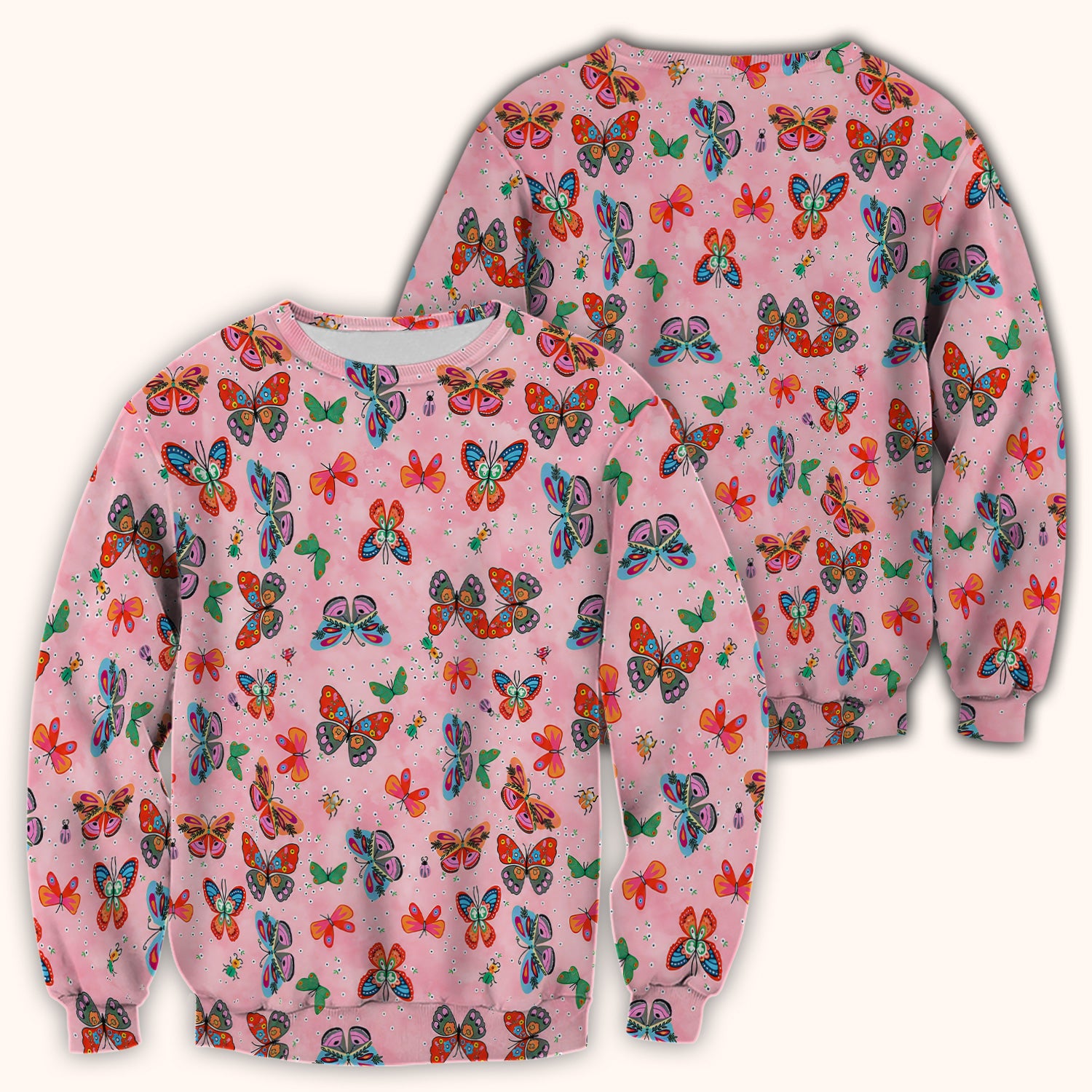 Colorful Butterfly Garden Pattern Scrub Top, Breathable Fabrics Nursing Uniform