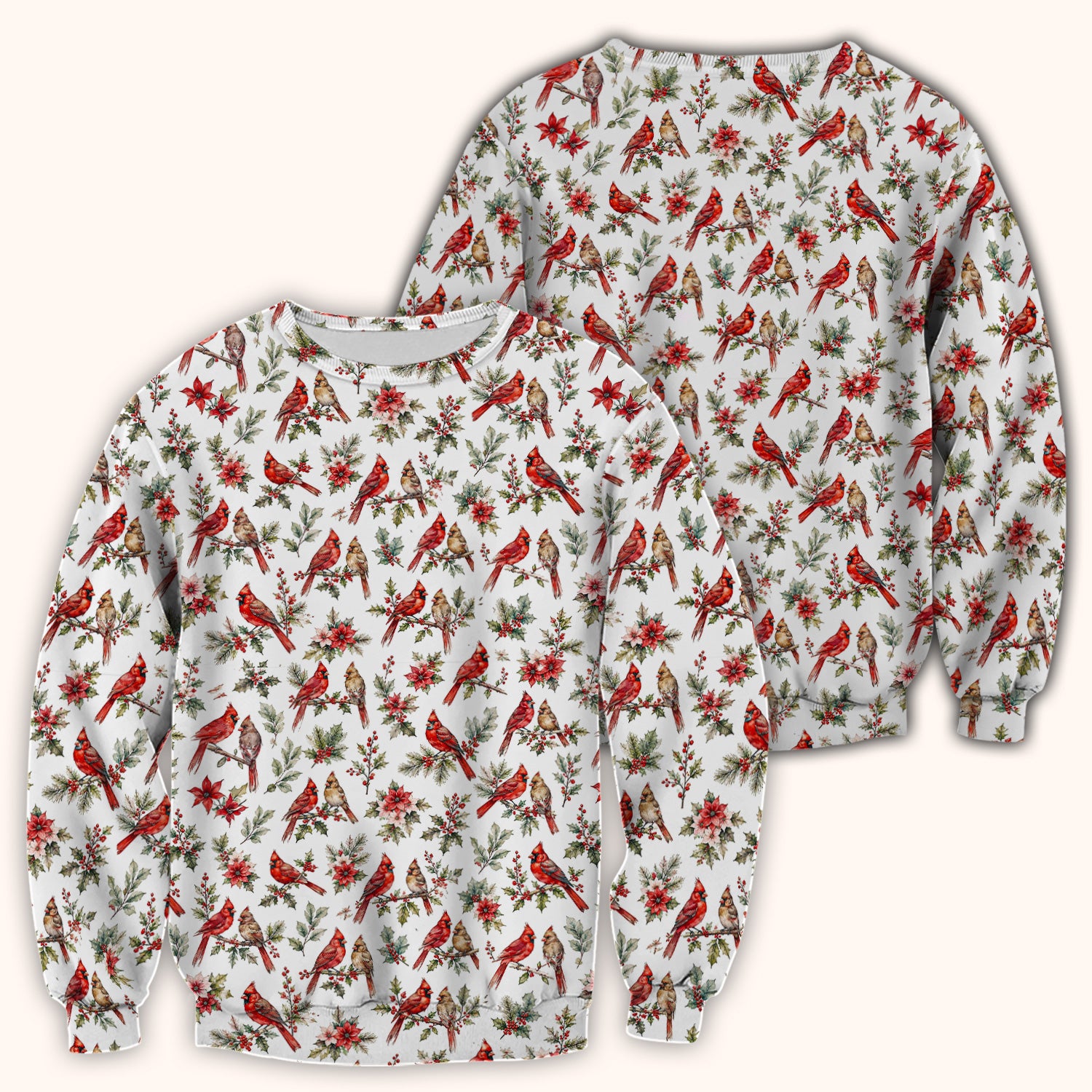 Festive Cardinal and Holly Scrub Top, Comfortable Scrubs for Nurses