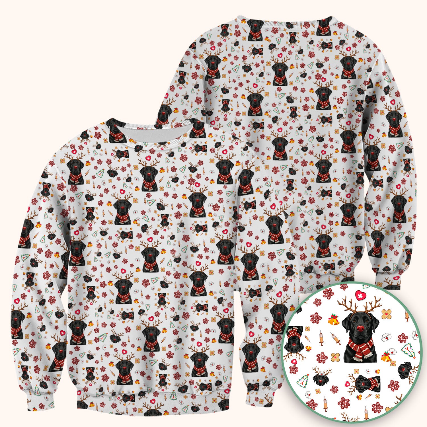 Funny Black Lab Reindeer Scrub Top - Christmas Dog Nurse Shirt - Cute Holiday Medical Uniform Gift for RN LPN CNA