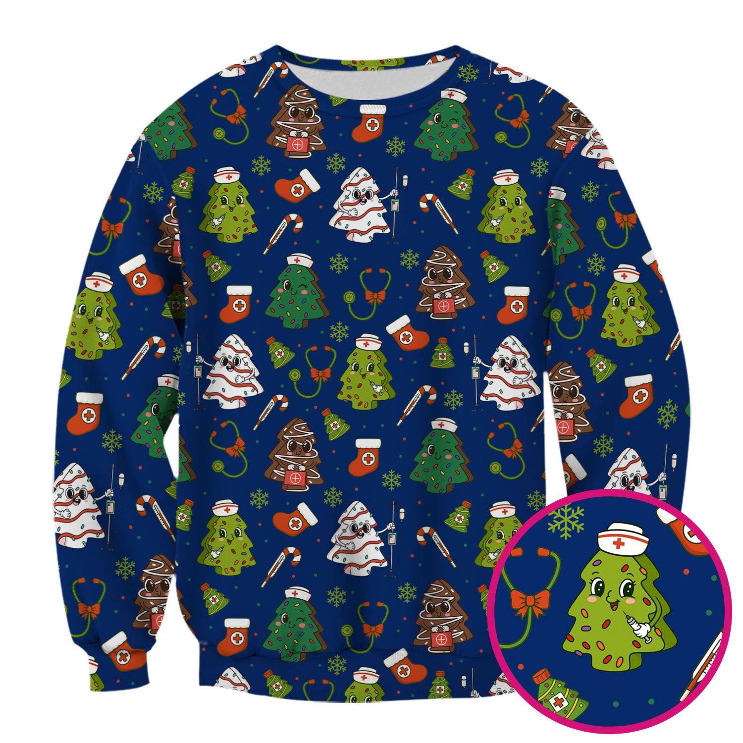Funny Christmas Nurse Scrub Top - Adorable Tree Pattern Holiday Shirt - Cute Gift for Women RN LPN CNA