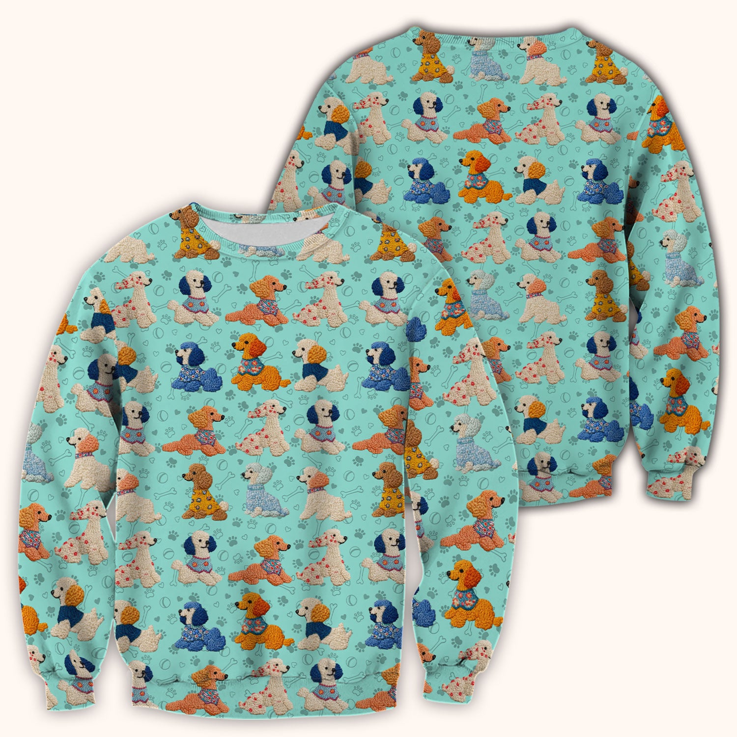 Cute Colorful Poodle Pattern Scrub Top, Comfortable Scrubs for Nurses
