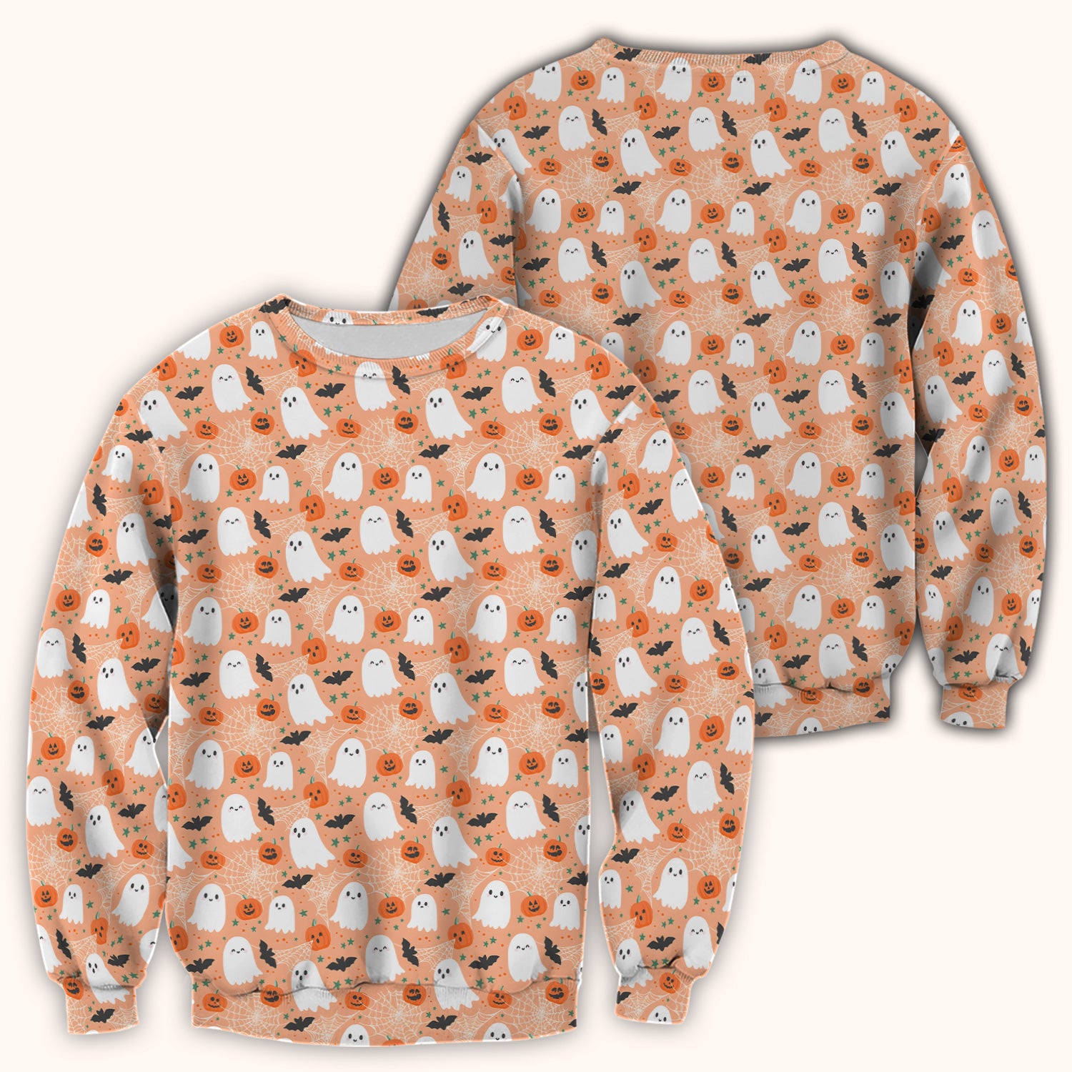 Cute Halloween Ghost And Pumpkin Scrub Top, Comfortable Scrubs for Nurses