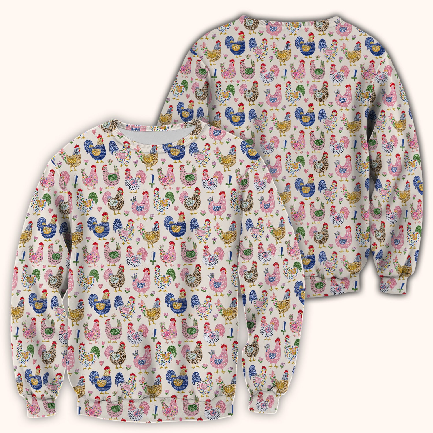 Funny Chicken Rooster Pattern Scrub Top, Breathable Fabrics Nursing Uniform