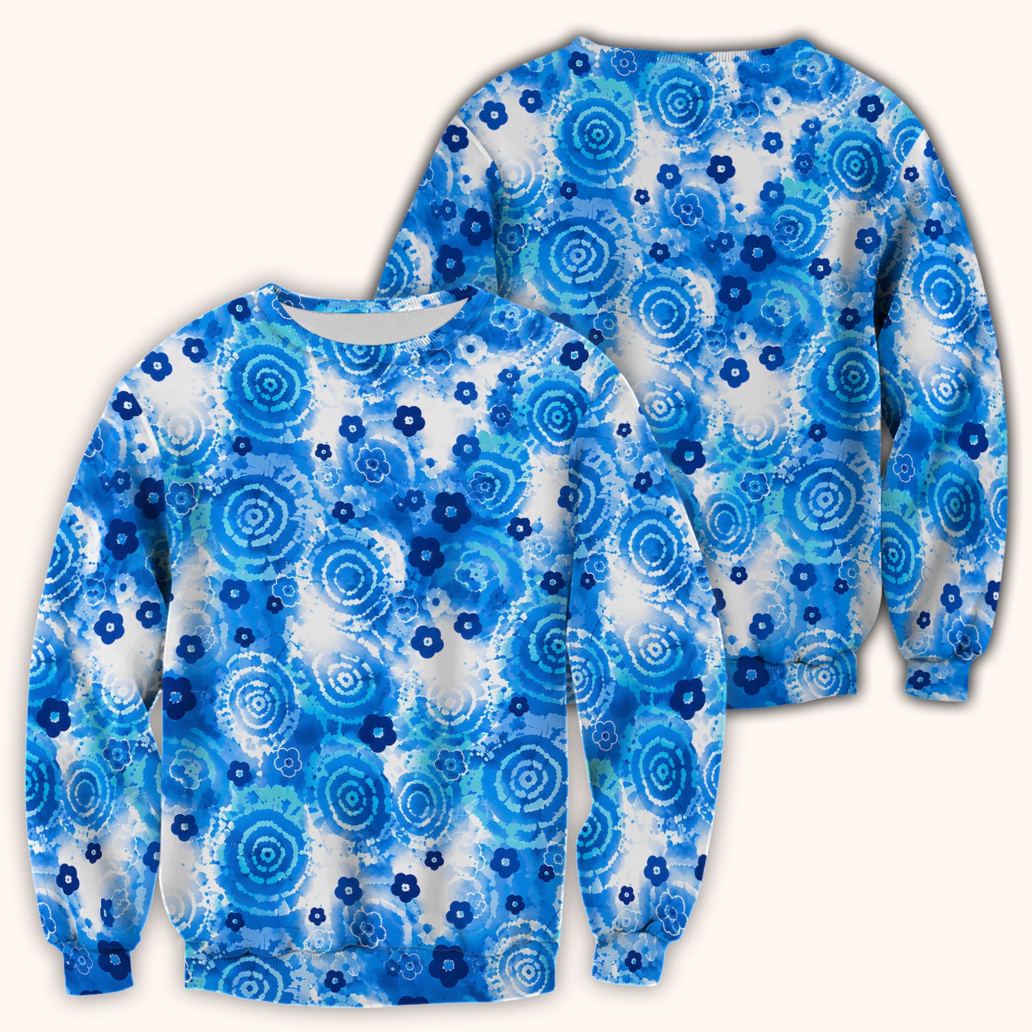 Blue Floral Spiral Nurse Pattern Scrub Top, Breathable Fabrics Nursing Uniform Scrub Top, Comfortable Scrubs for Nurses