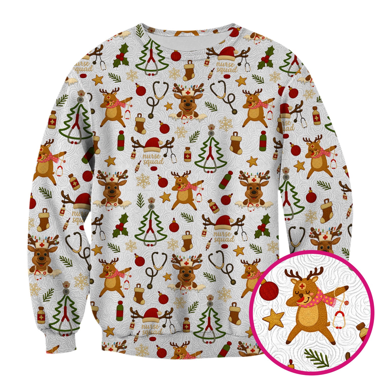 Funny Xmas Scrub Shirt - Cute Reindeer Holiday Scrub Top - Christmas Medical Scrubs Gift for Women CNA RN Doctor Nurse Tech Staff Hospital Team