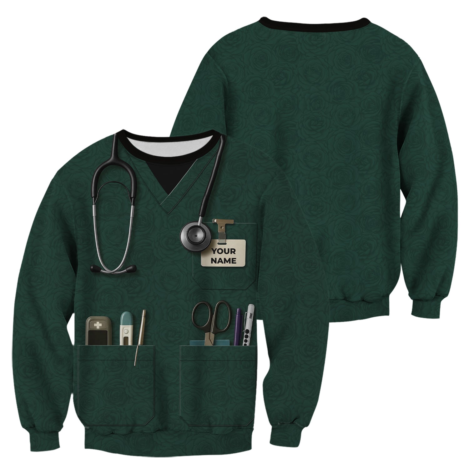Personalized Nurse Utility Shirt with Tools - Custom Green Scrubs Gift for RN, CNA, LPN, Nursing Student - Funny Medical Uniform T-Shirt for Women and Men