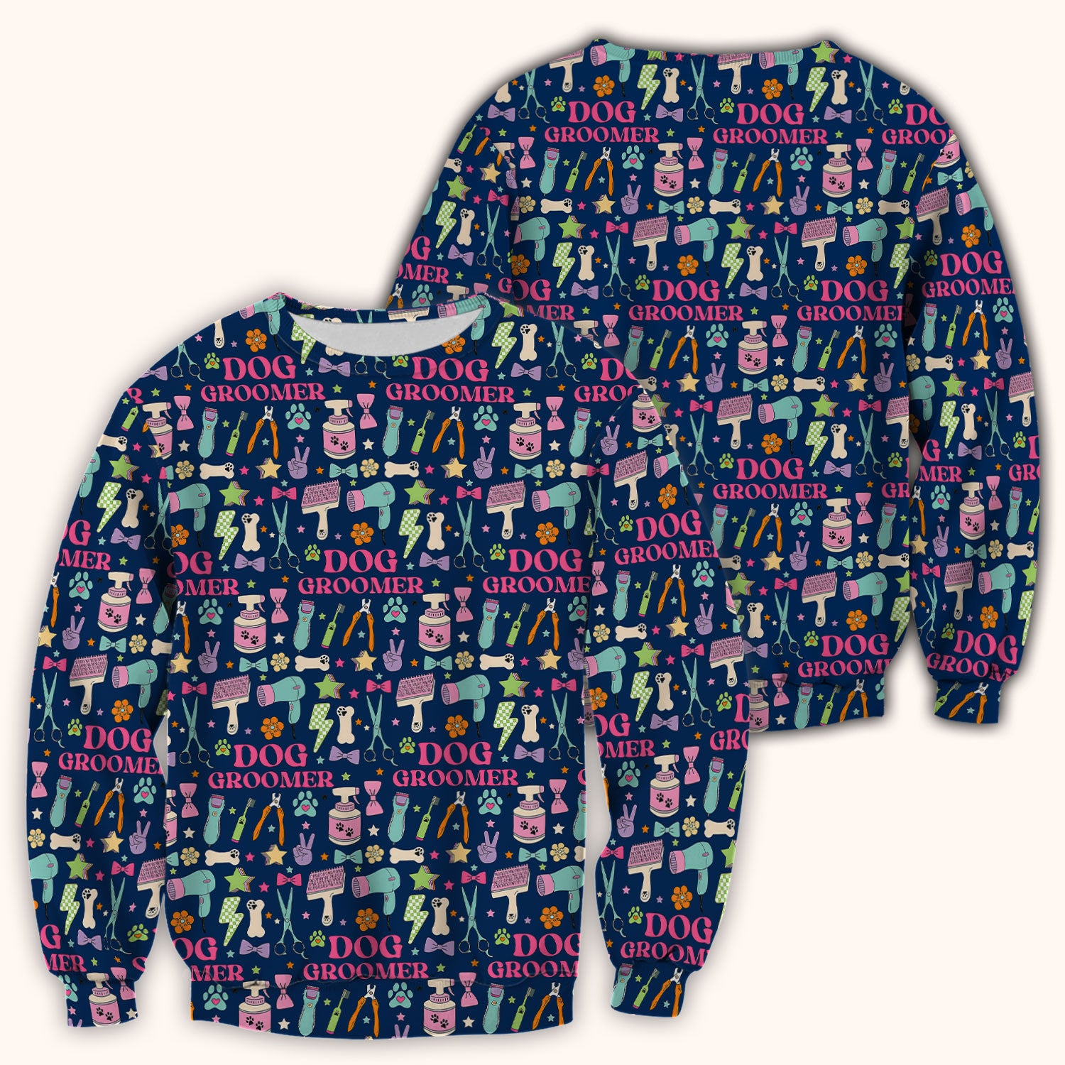 Dog Groomer Tools Pattern Nursing Scrub Top, Comfortable Scrubs for Nurses