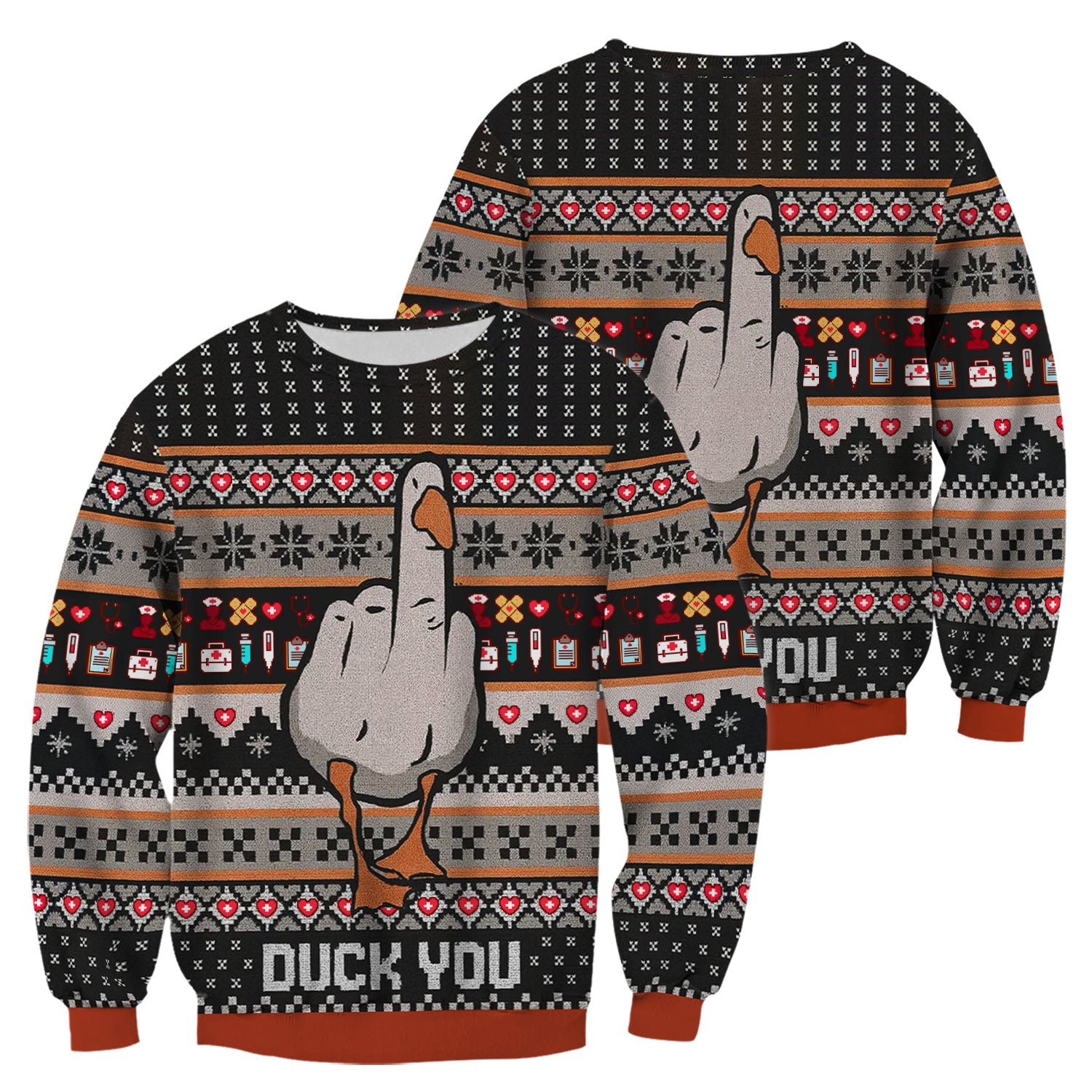 Funny Duck Scrub Top – Ugly Christmas Nurse Pattern – Humorous Medical Uniform For Nursing