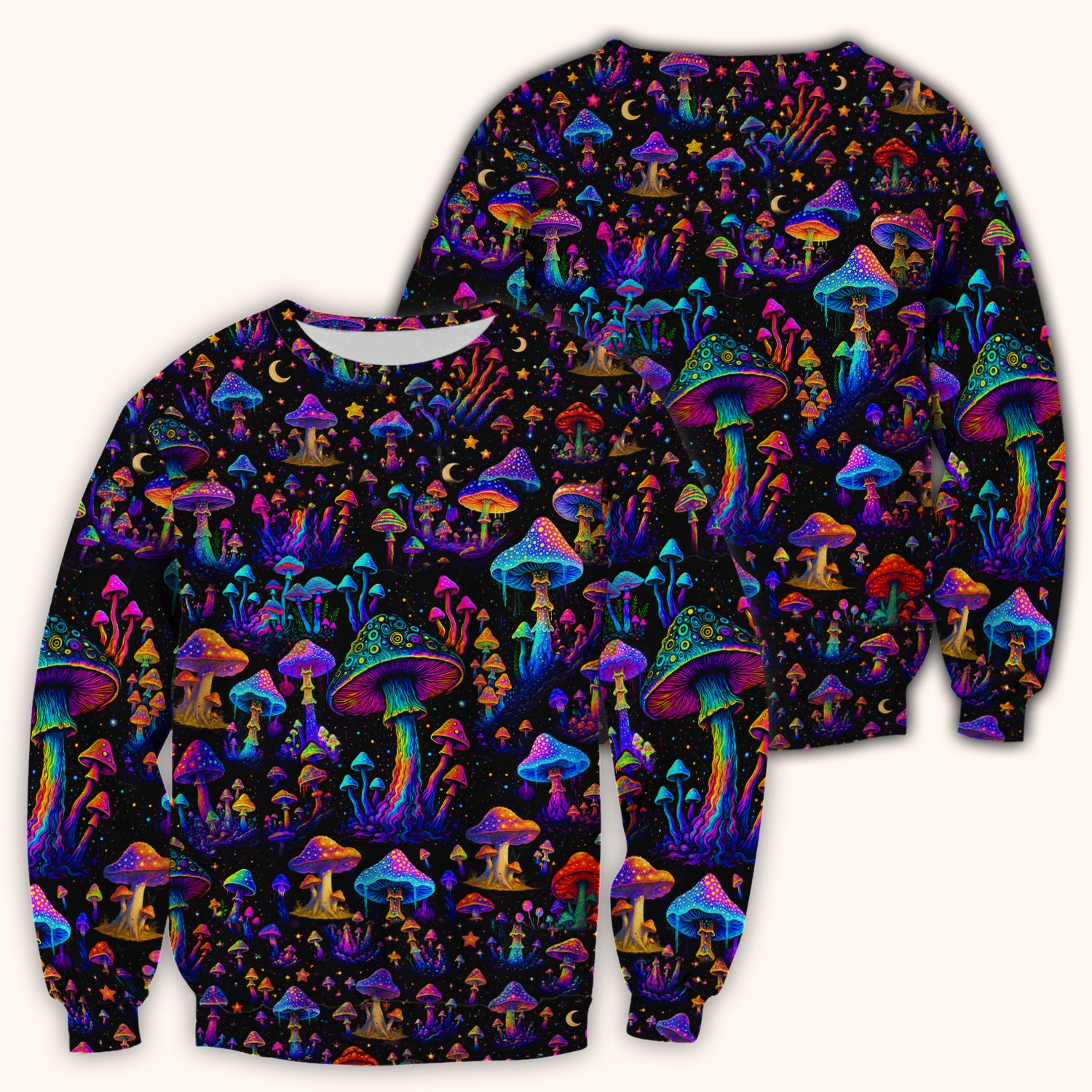 Neon Fantasy Mushroom Print Scrub Top, Comfortable Scrubs for Nurses