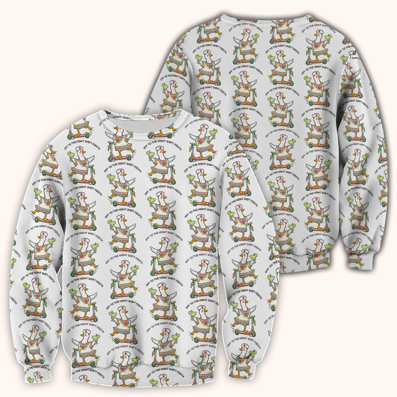 Funny Duck Scooter Night Shift Fiesta Scrub Top, Comfortable Scrubs for Nurses
