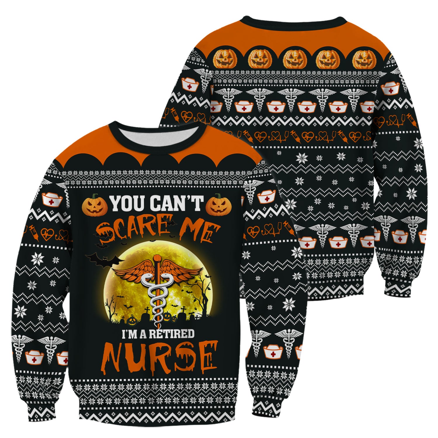 Funny Halloween Retired Nurse Scrub Top - You Can’t Scare Me Shirt - Spooky Pumpkin Medical Uniform Gift for RN LPN CNA
