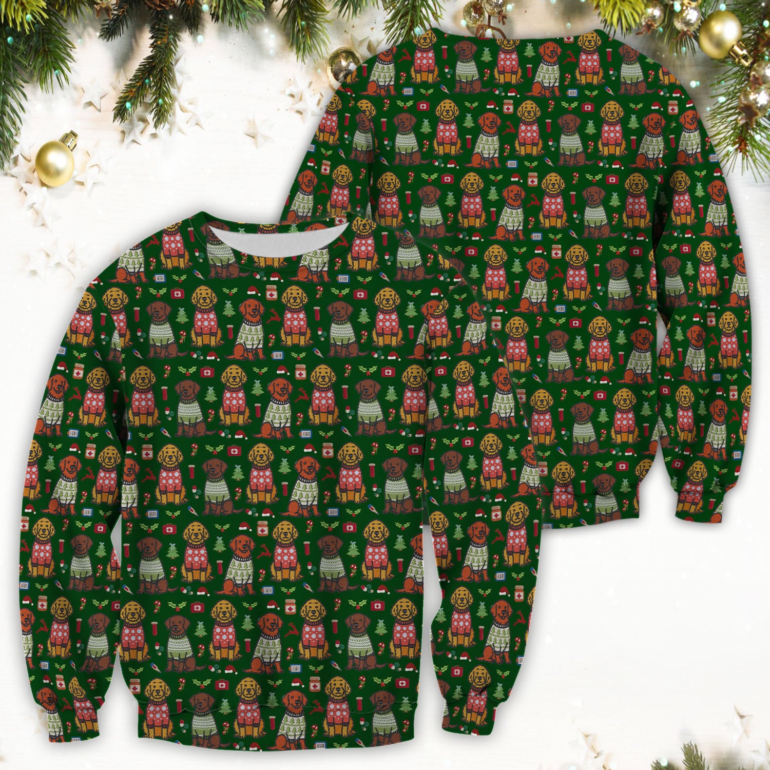 Golden Retriever Christmas Scrub Top, Cute Holiday Dog Nurse Pattern Shirt, Breathable Fabrics Nursing Uniform