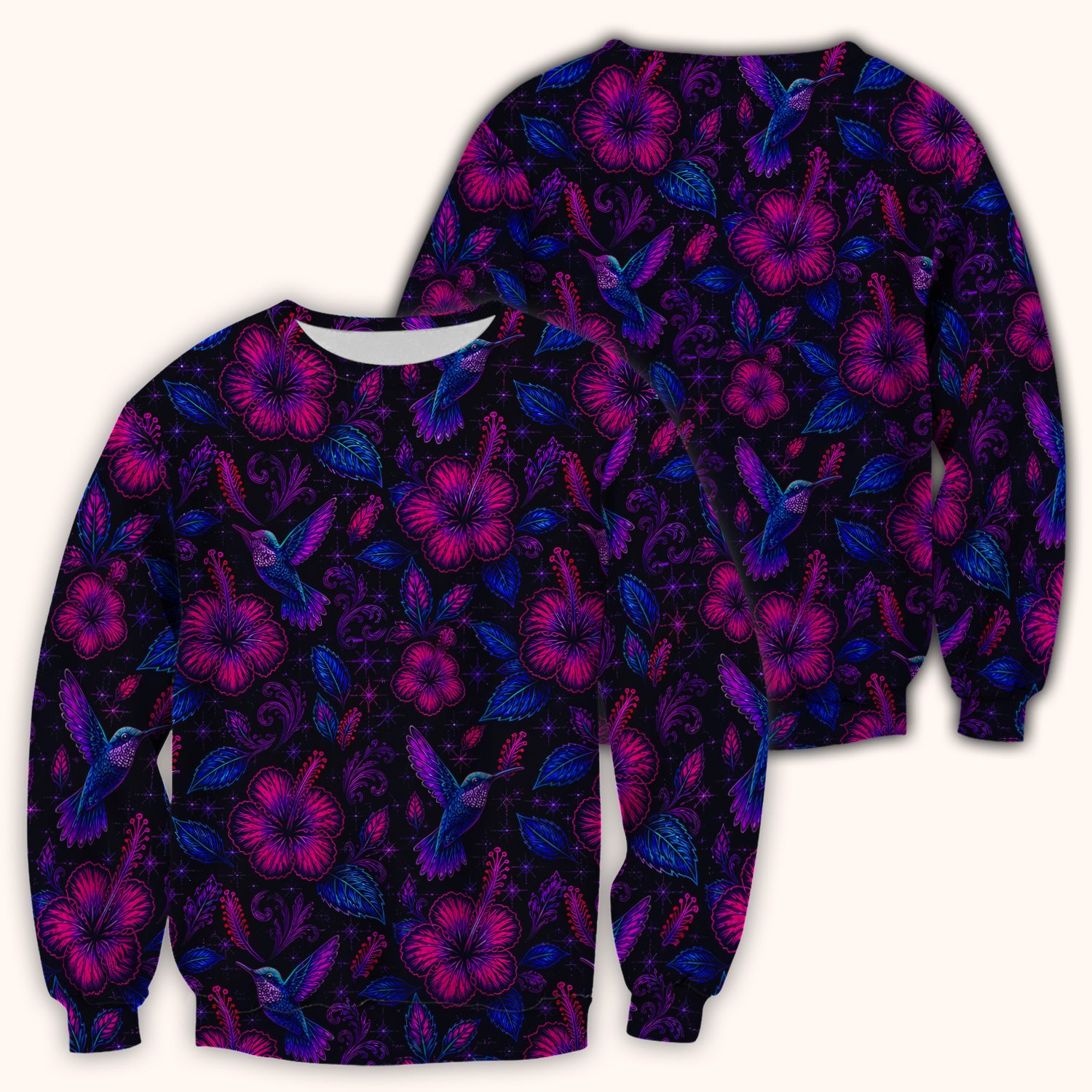 Tropical Hummingbird Hibiscus Floral Pattern Scrub Top, Comfortable Scrubs for Nurses