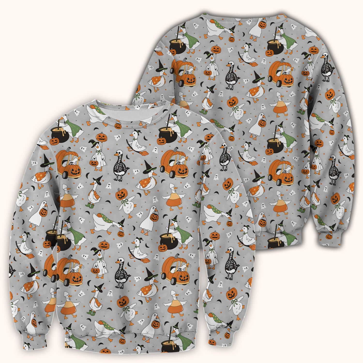 Goose with Pumpkin Checkered Print Scrub Top, Comfortable Scrubs for Nurses