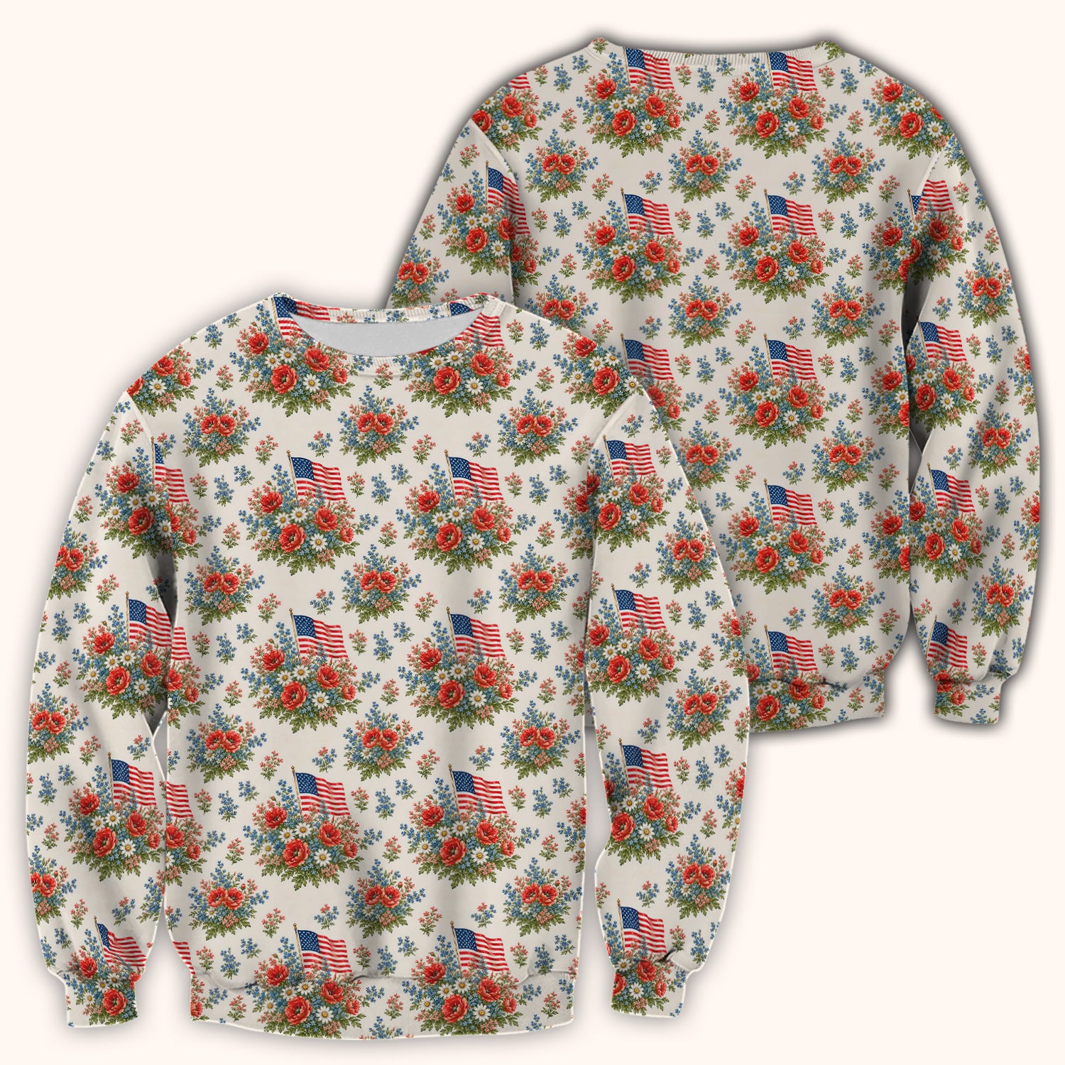 Patriotic Floral With USA Flag Pattern Scrub Top, Comfortable Scrubs for Nurses