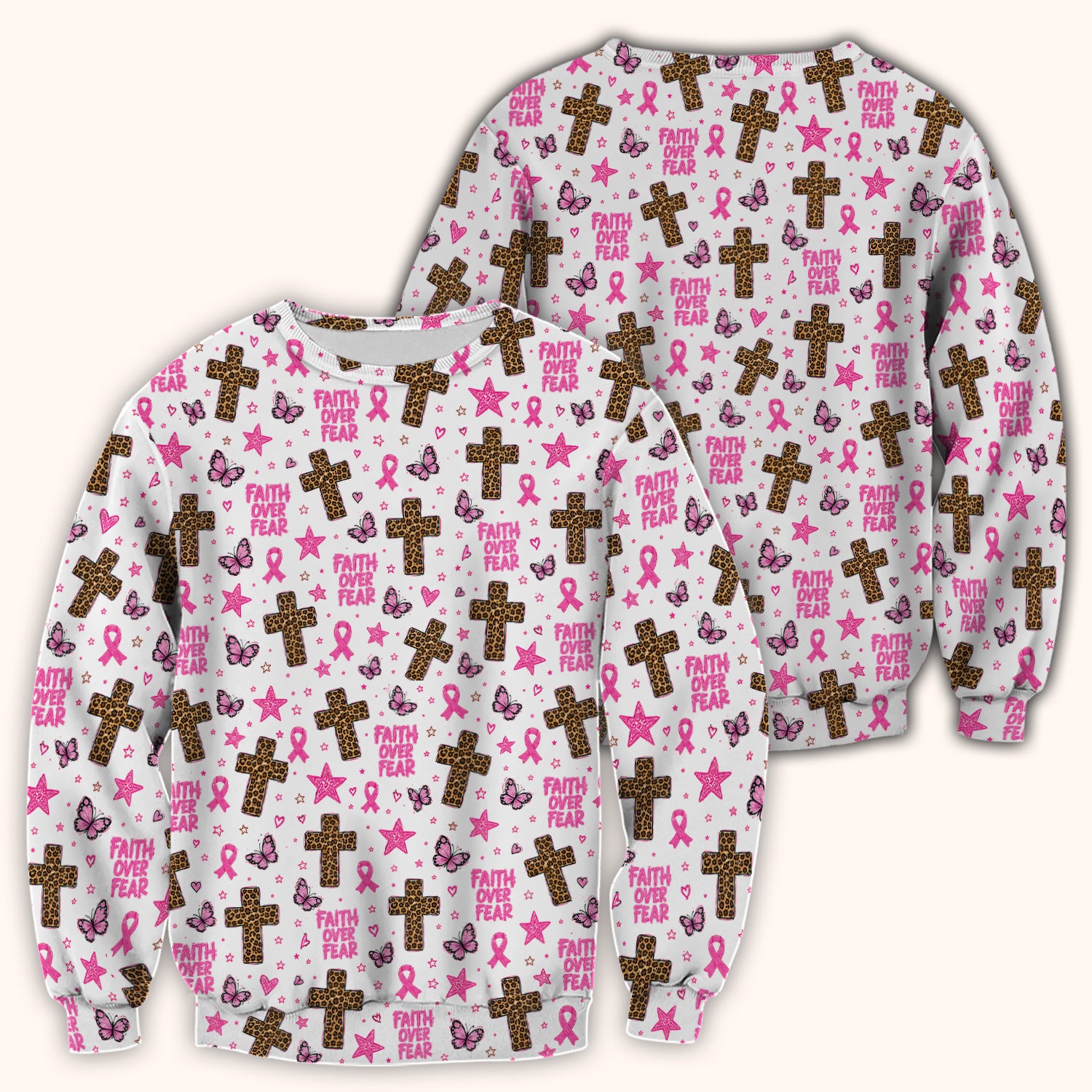 Faith Over Fear Breast Cancer Scrub Top, Comfortable Scrubs for Nurses