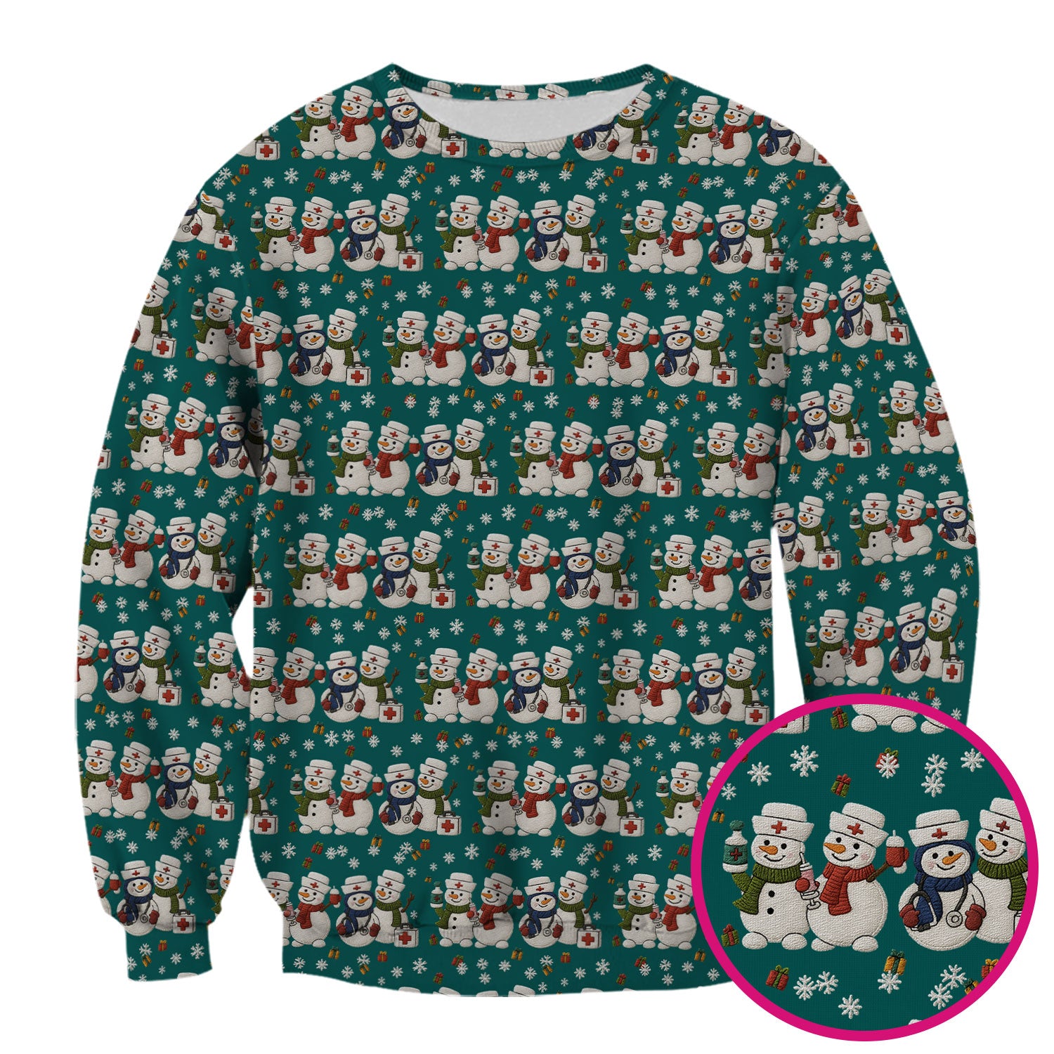 Cute Christmas Snowman Nurse Pattern Scrub Top, Breathable Fabrics Nursing Uniform
