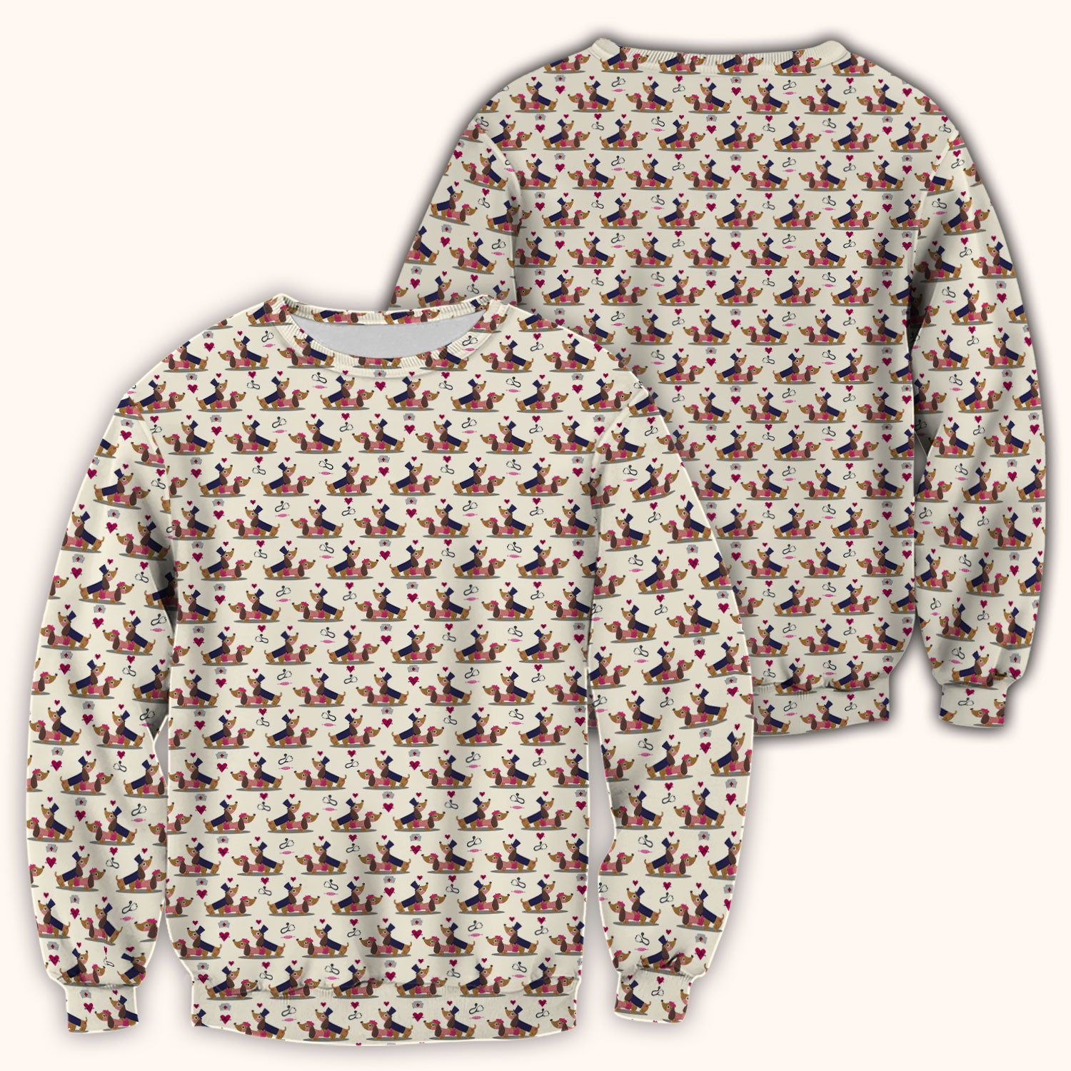 Funny Dachshund Couple Valentine Scrub Top - Nursing Gift for Women
