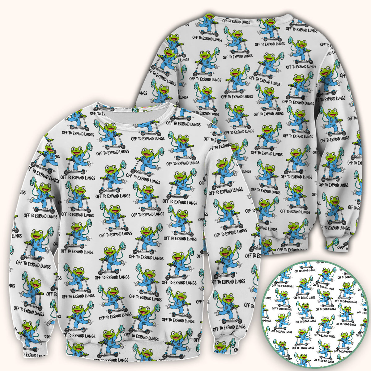 Off To Expand Lungs Frog Pattern Scrub Top, Comfortable Scrubs for Nurses