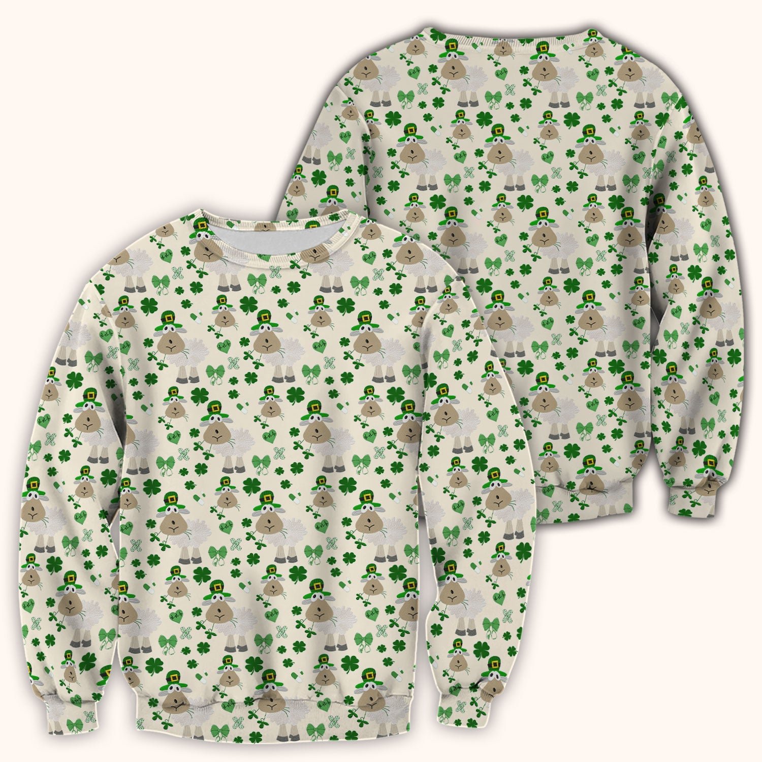 Nurse St. Patrick Scrubs Top, Cute Sheep Shamrock Pattern Nurse Shirt, Breathable Fabrics Nursing Uniform