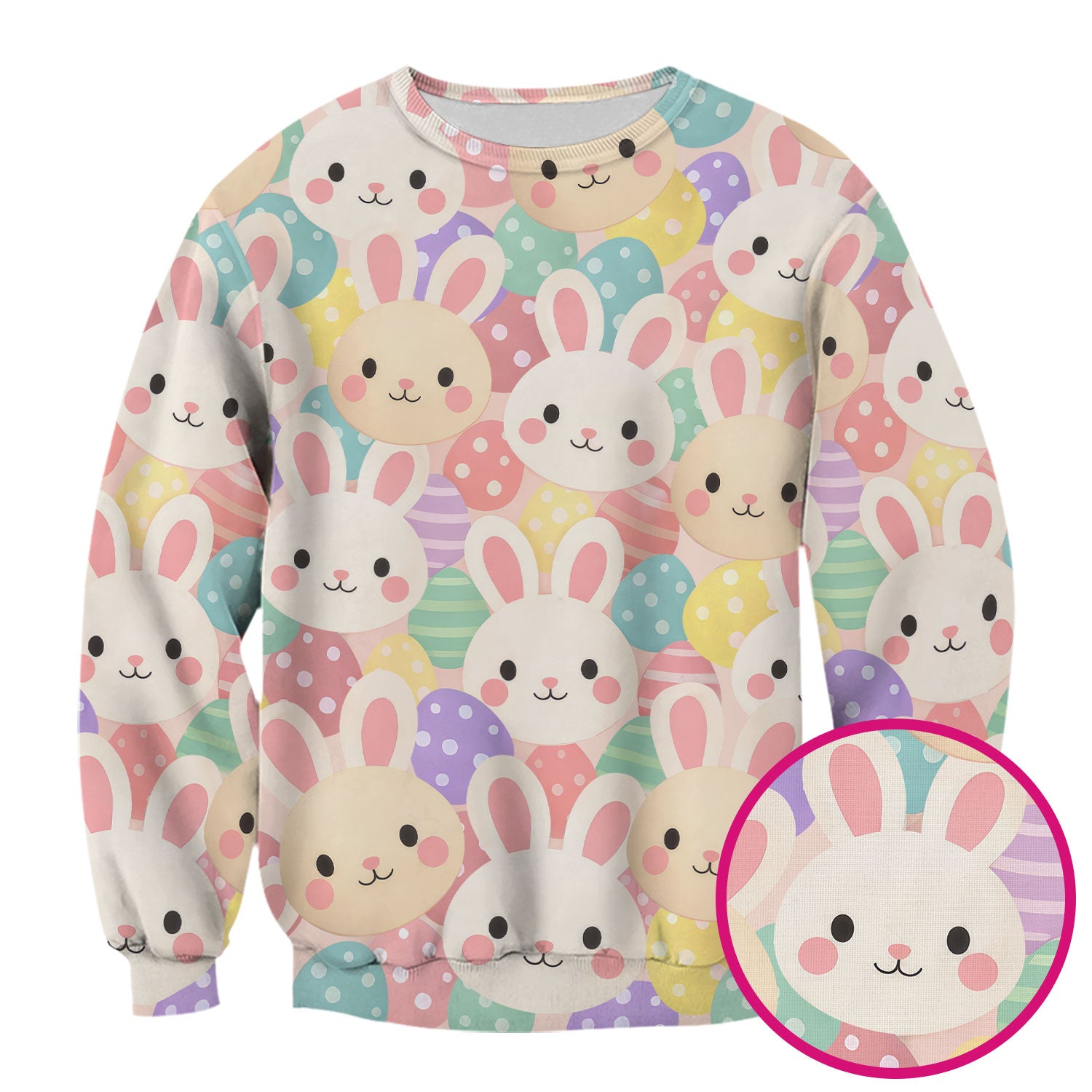 Pastel Bunny Faces Easter Eggs Pattern Scrubs Top, Comfortable Scrubs for Nurses