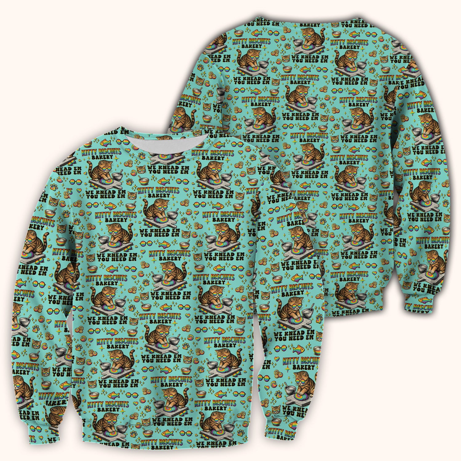 Pride Nurse Cat Baking Rainbow Dough Pattern Scrub Top, Breathable Fabrics Nursing Uniform