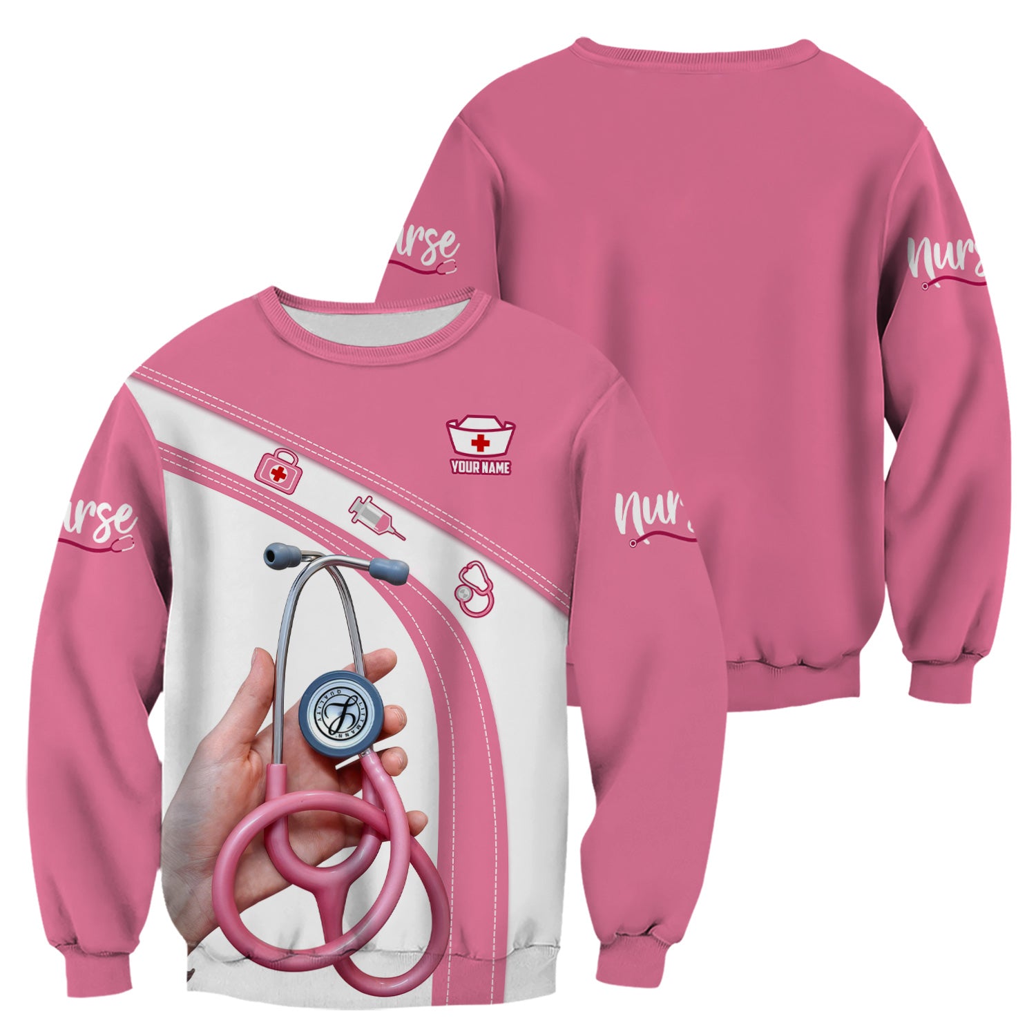 Custom Name Pink Nurse Shirt - Cute Stethoscope Gift for Female RN LPN CNA - Appreciation Week Medical Tee