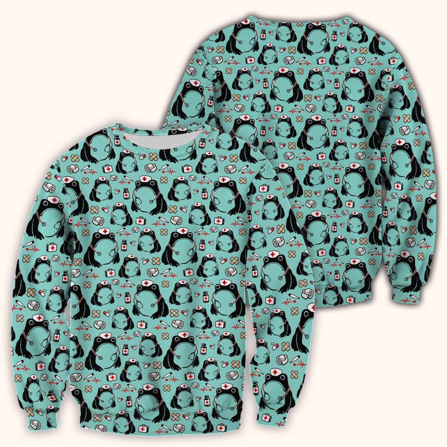 Cute Frog Nurse Medical Print Scrub Top, Comfortable Scrubs for Nurses