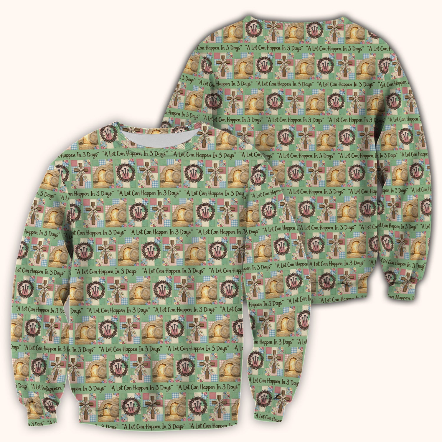 Christian Easter Cross Print Scrub Top, Breathable Fabrics Nursing Uniform