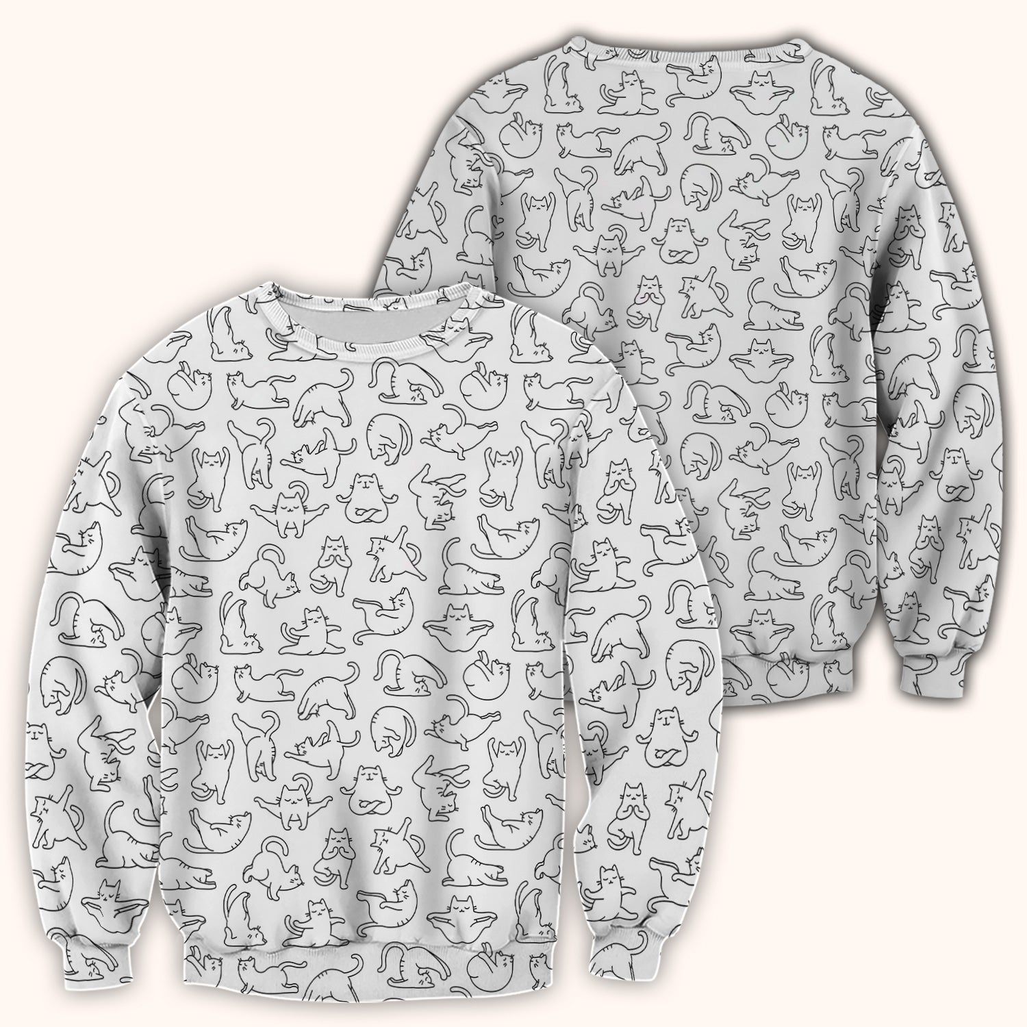 Cute Cat Outline Playing Pattern Scrub Top, Colorful Gothic Nurse Scrubs Uniform