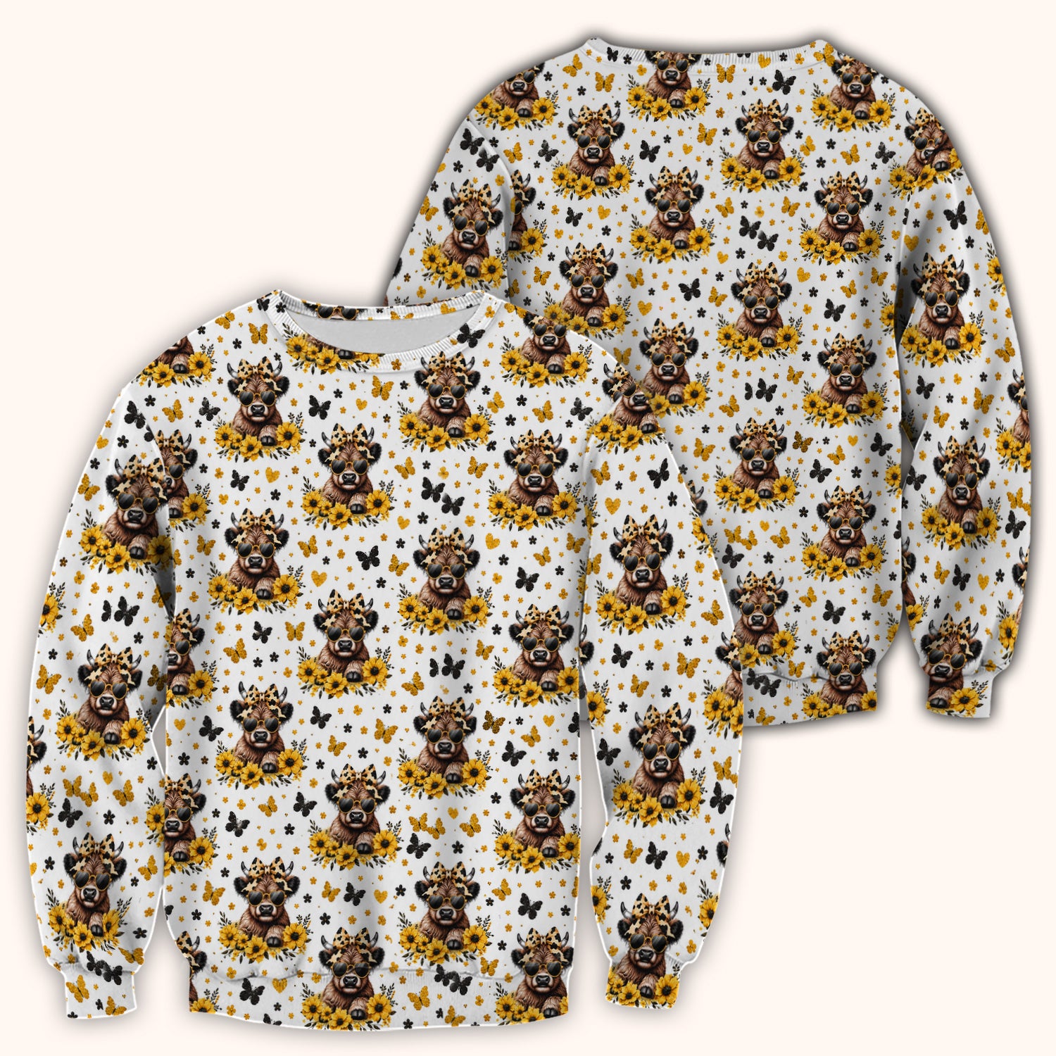 Cow With Sunflower Bow Pattern Scrub Top, Comfortable Scrubs for Nurses
