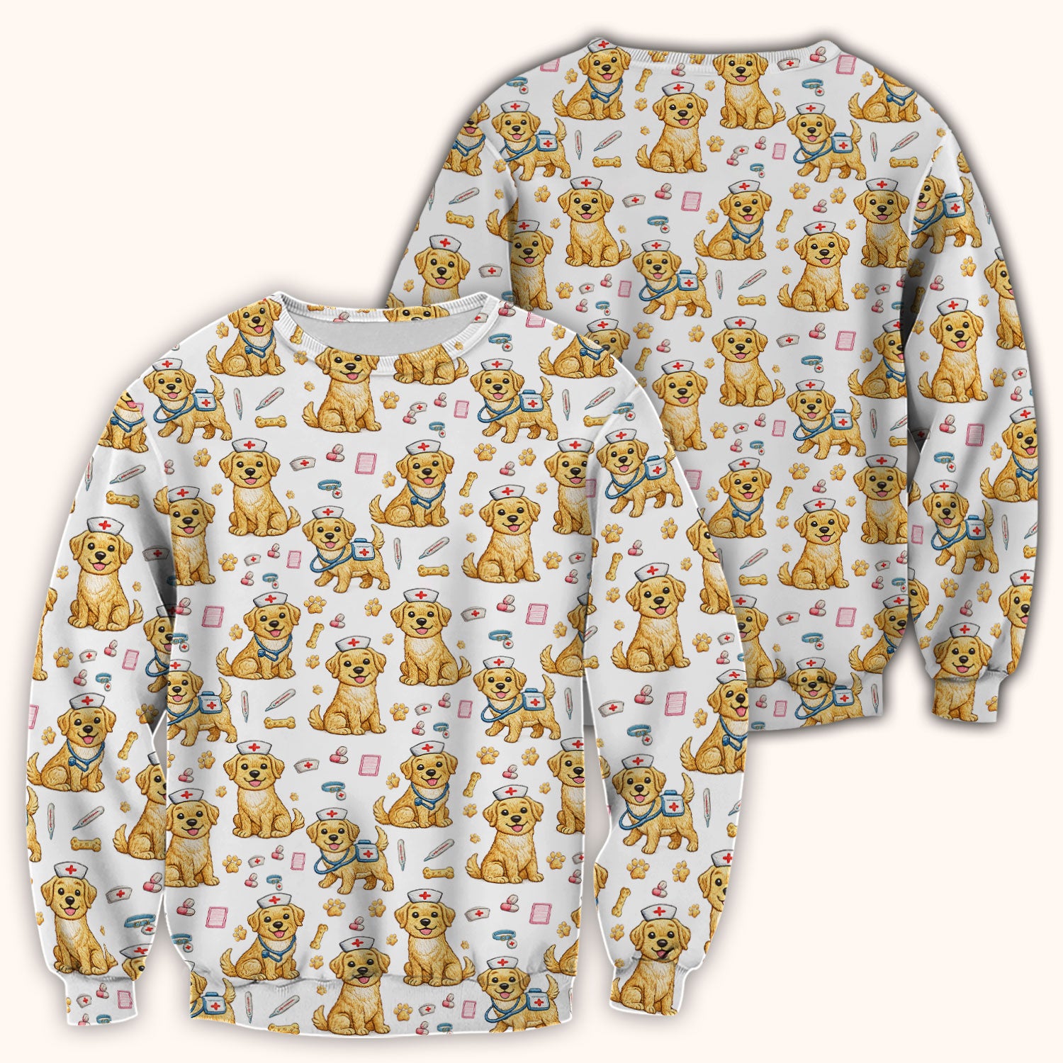 Cute Puppy Nurse Medical Print Scrub Top, Comfortable Scrubs for Nurses
