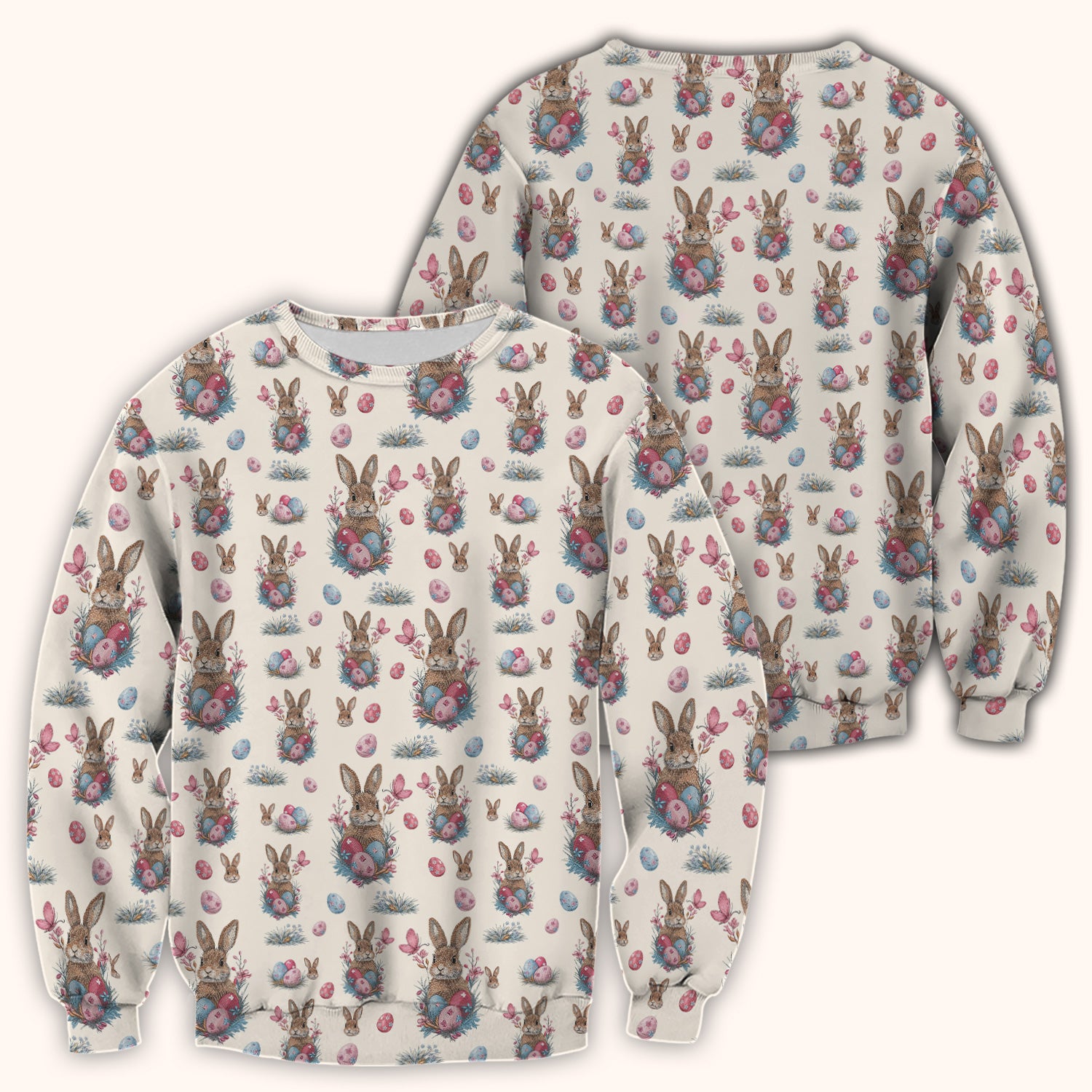 Pastel Easter Bunny Nest Pattern Scrub Top, Comfortable Scrubs for Nurses