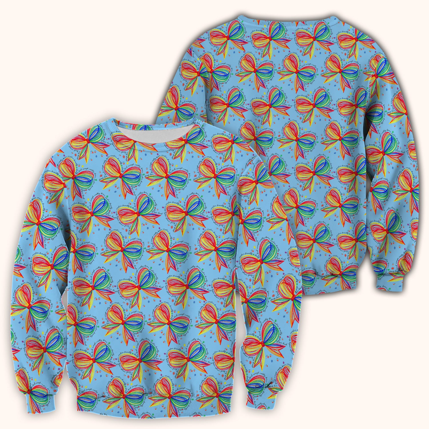 Colorful Rainbow Bow Pattern Scrub Top, Comfortable Scrubs for Nurses