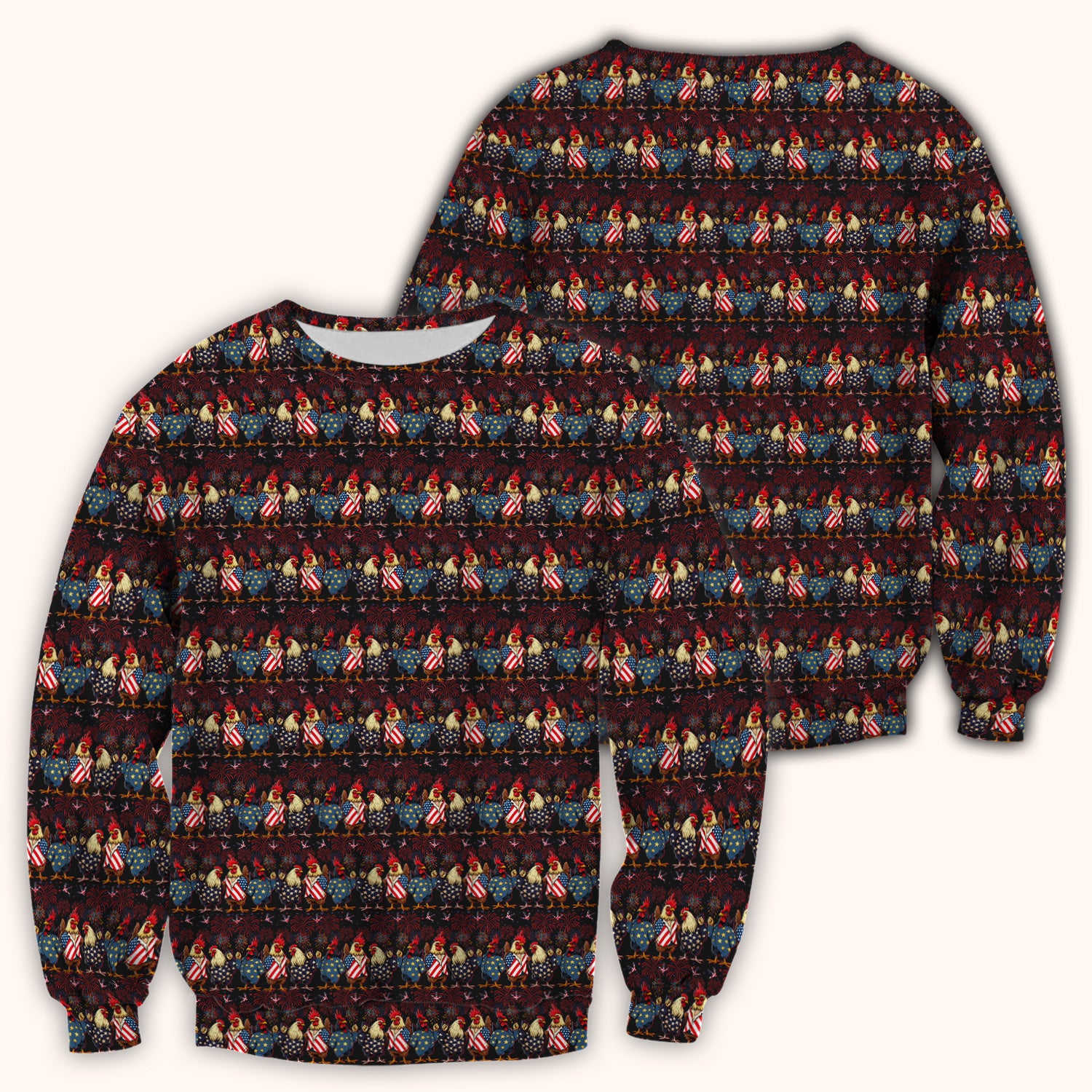Patriotic Rooster Fireworks Pattern Scrub Top, Comfortable Scrubs for Nurses