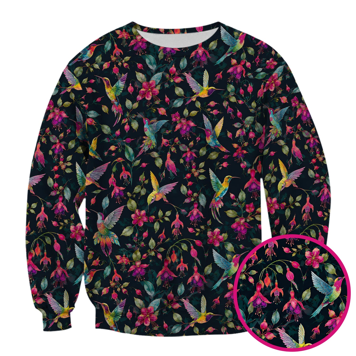 Hummingbird Fuchsia Bloom Pattern Scrub Top, Comfortable Scrubs for Nurses