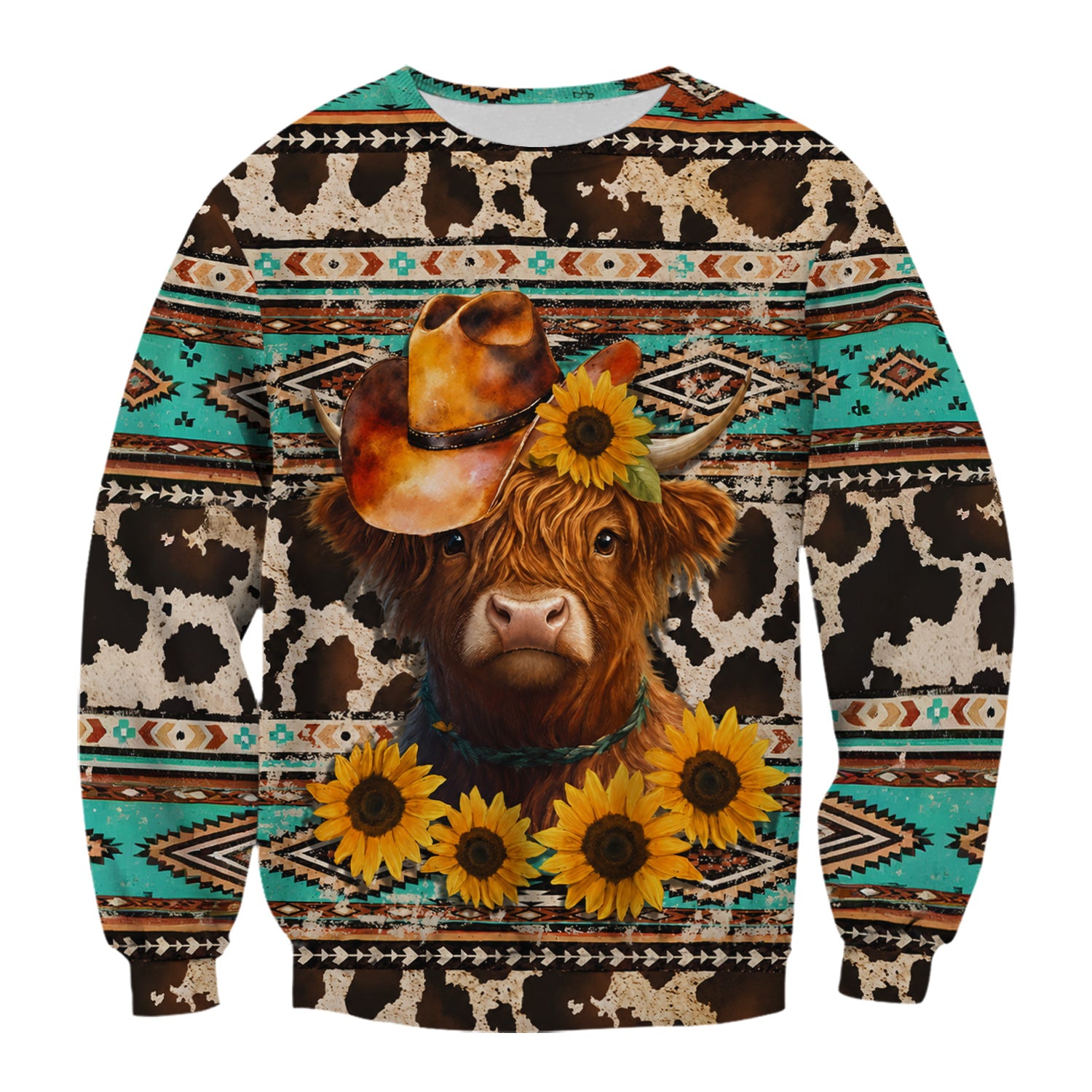Western Highland Cow Sunflowers Print Scrub Top, Comfortable Scrubs for Nurses