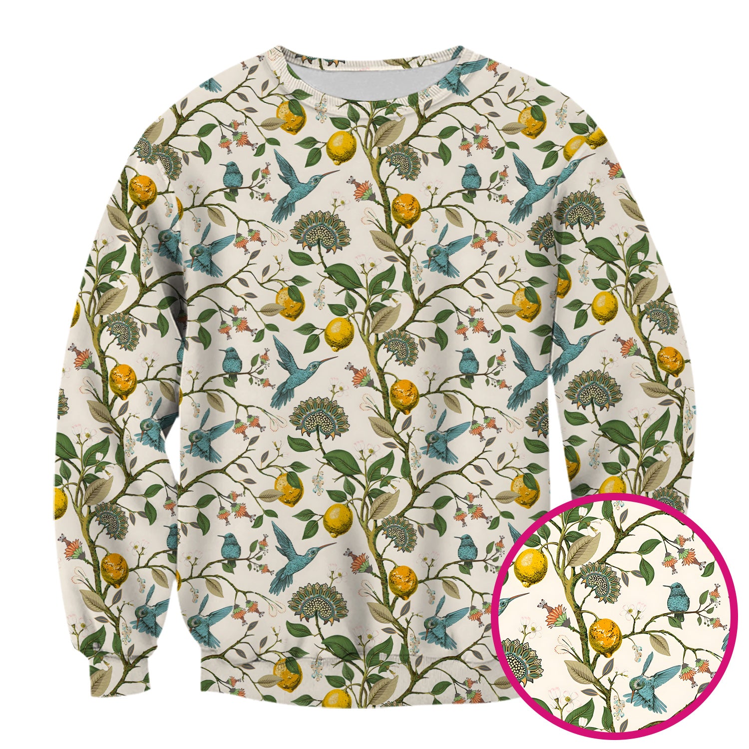 Cute Hummingbird Lemon Floral Pattern Scrub Top, Comfortable Scrubs for Nurses