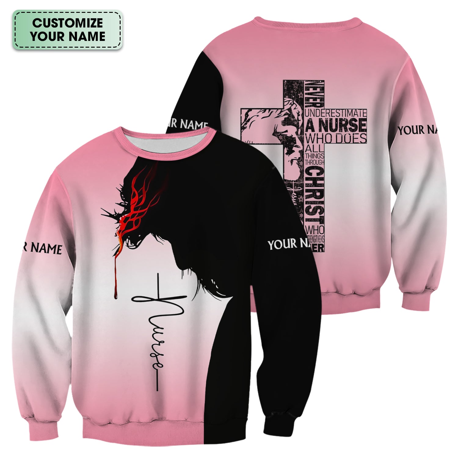 Personalized Christian Nurse Scrub Top - Christian Cross & Jesus Faith Design - Gift for RN LPN CNA