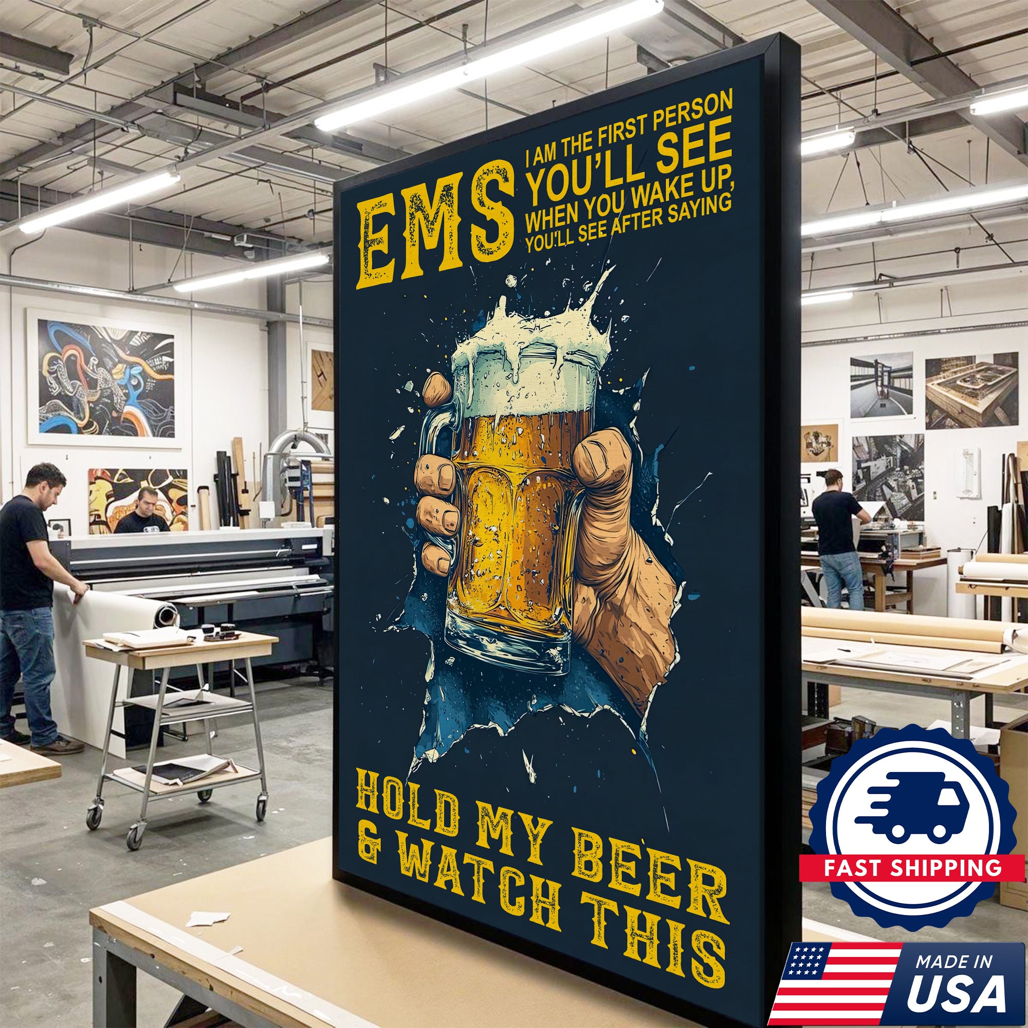 Funny EMS Canvas for Paramedics, Hold My Beer and Watch This Medical Wall Decor, Appreciation Gift Home Decor