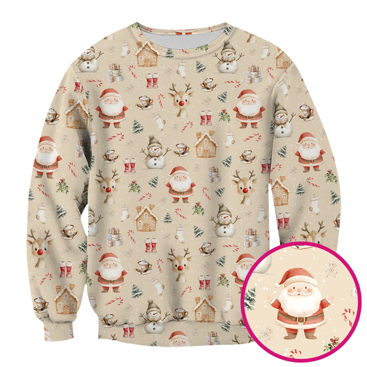 Christmas Santa Pattern  Scrub Top – Cute Medical Uniform for Nurses - Breathable Fabrics Nursing Uniform