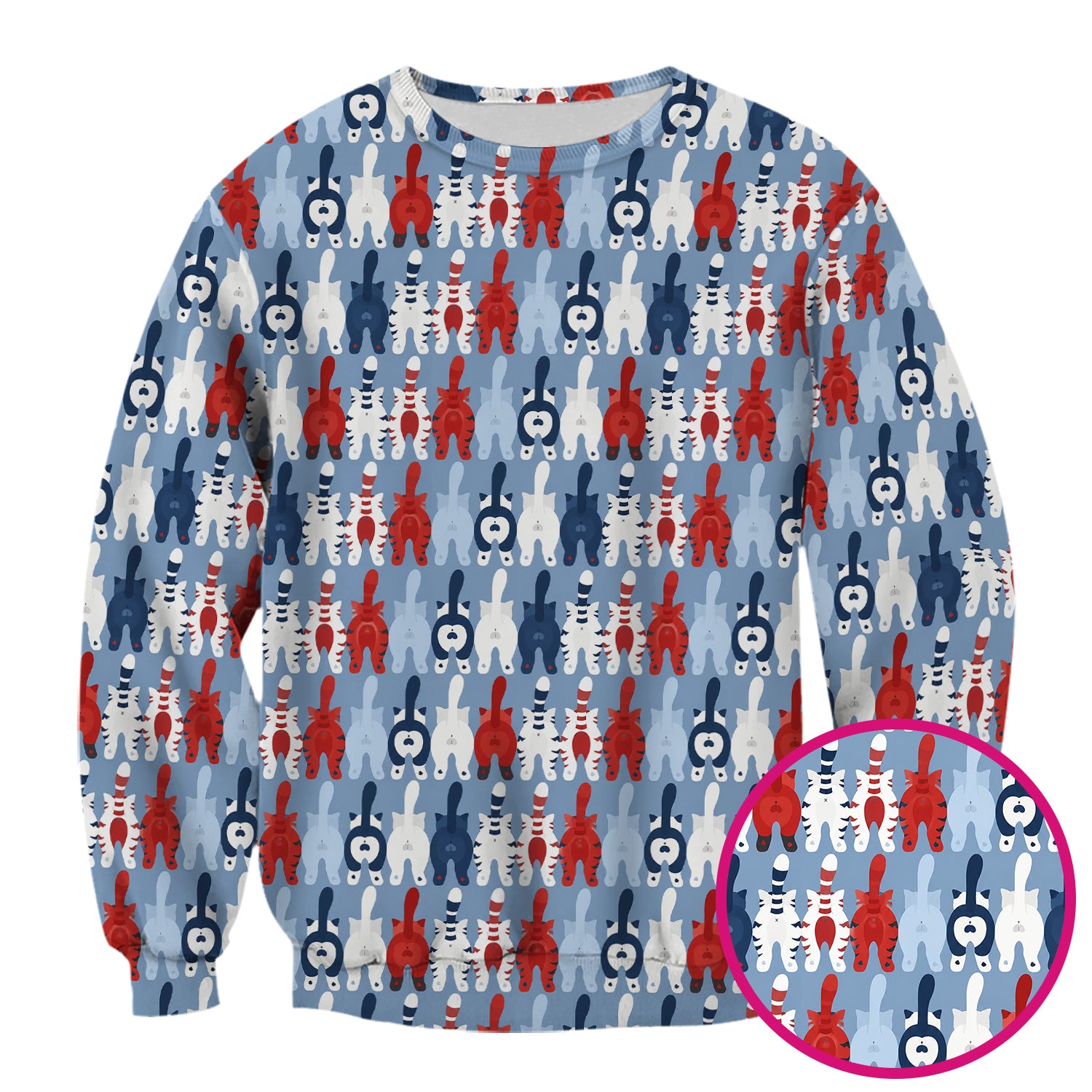 Colorful Patriotic Cat Tail Pattern Scrub Top, Comfortable Scrubs for Nurses