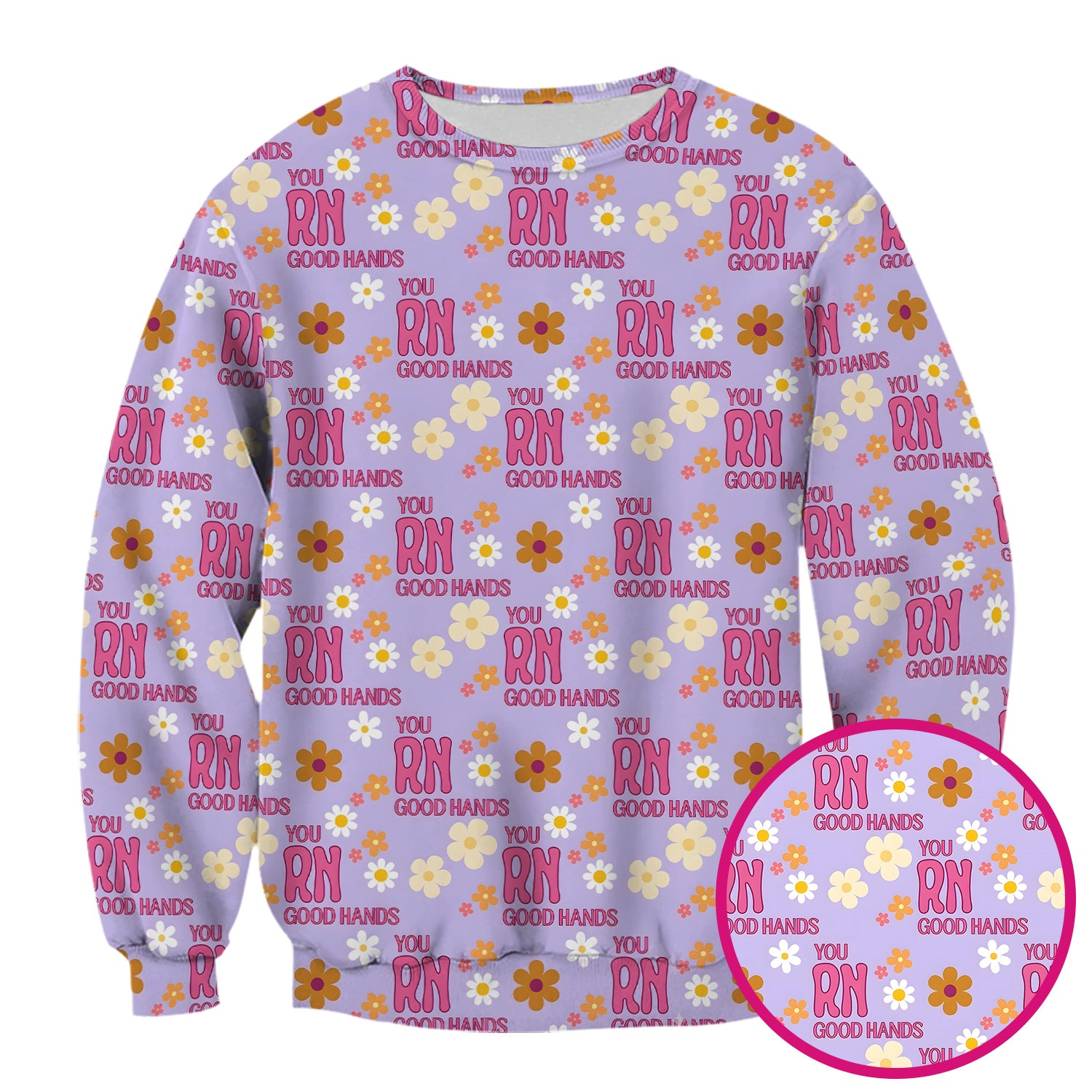 You RN Good Hands Floral Daisy Pattern Scrub Top, Comfortable Scrubs for Nurses