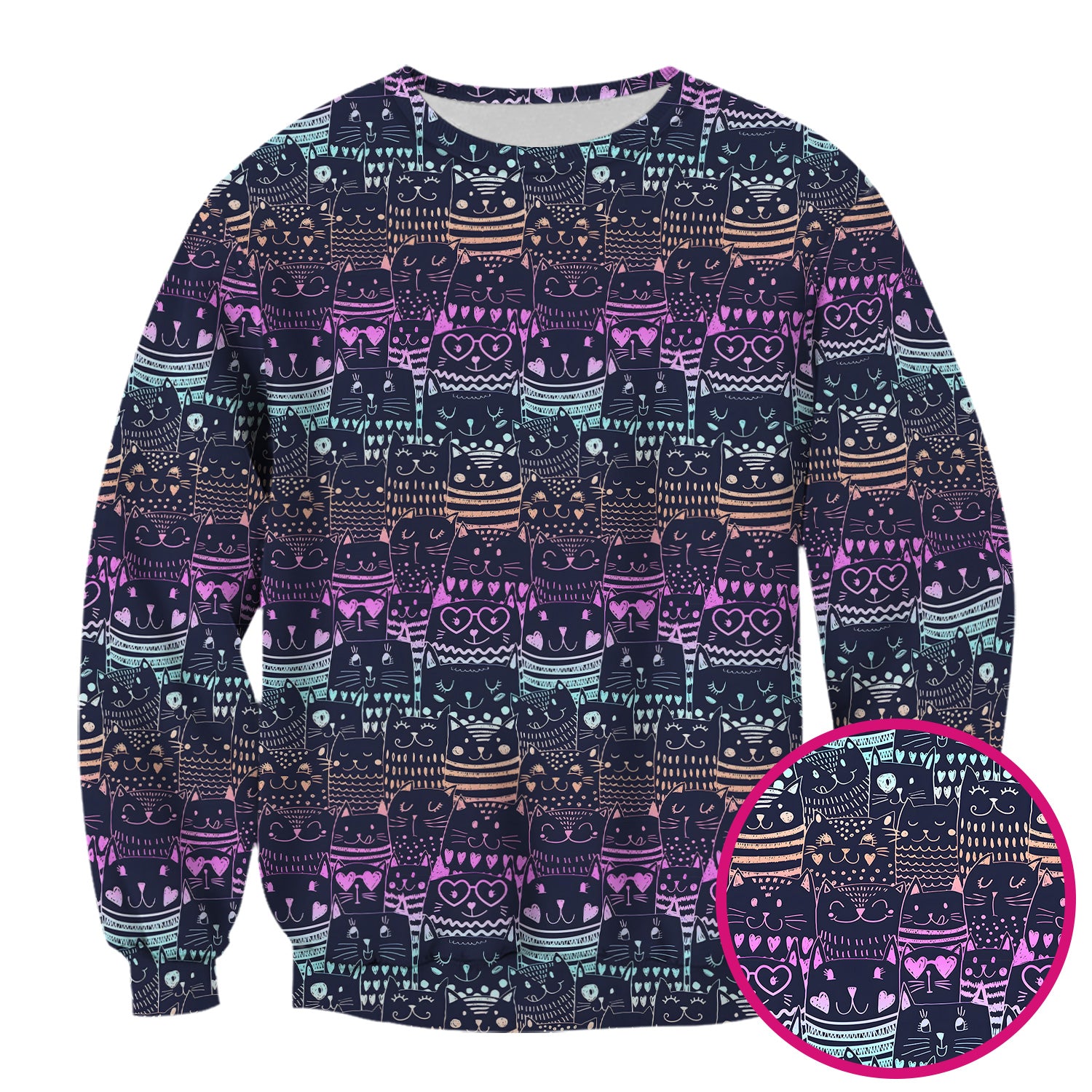 Cute Neon Cat Faces Pattern Scrub Top, Comfortable Scrubs for Nurses